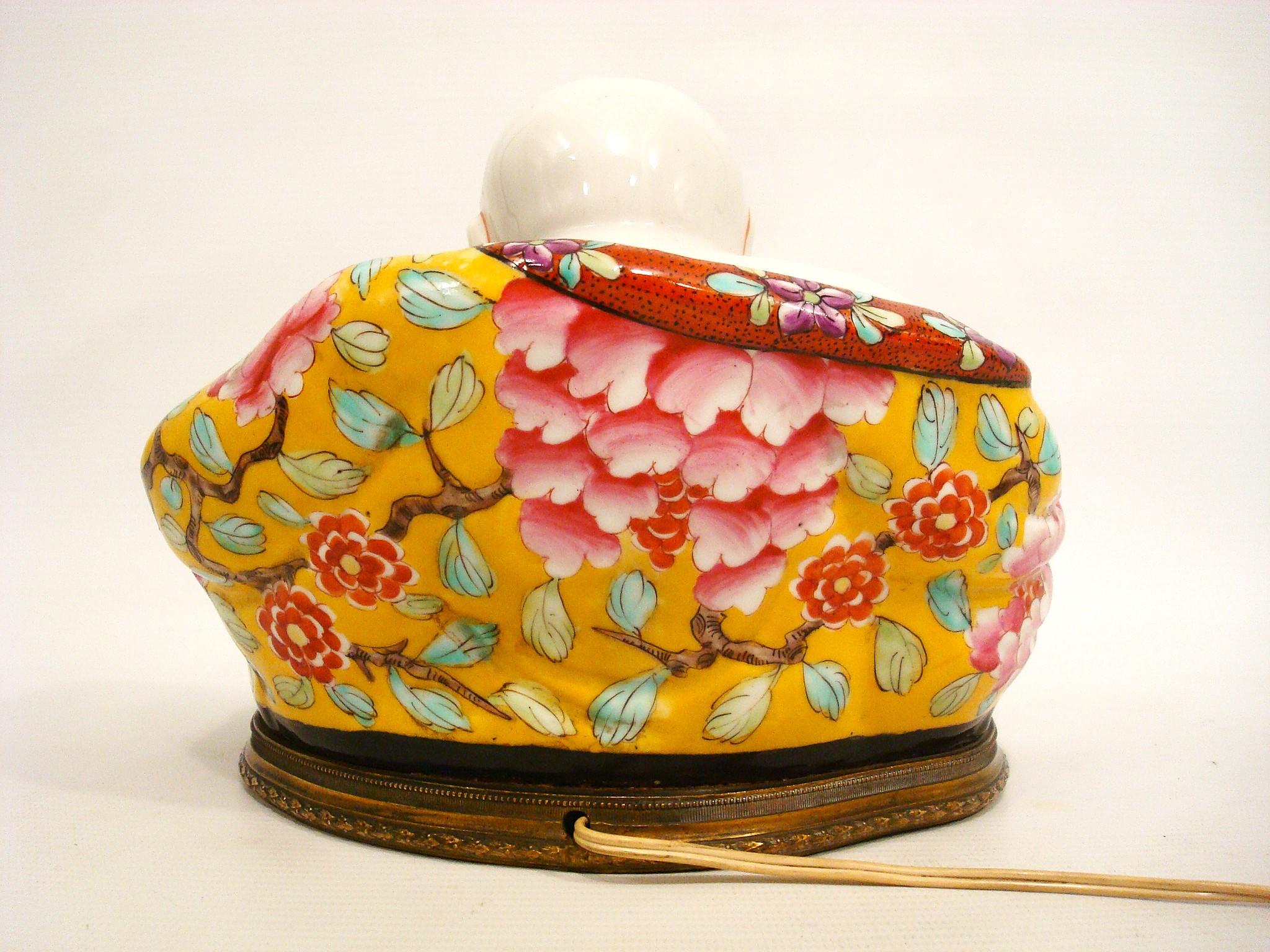Sitzender Buddha Perzellan Nachtlampe, Französisch Chinoiserie 1900's im Angebot 7