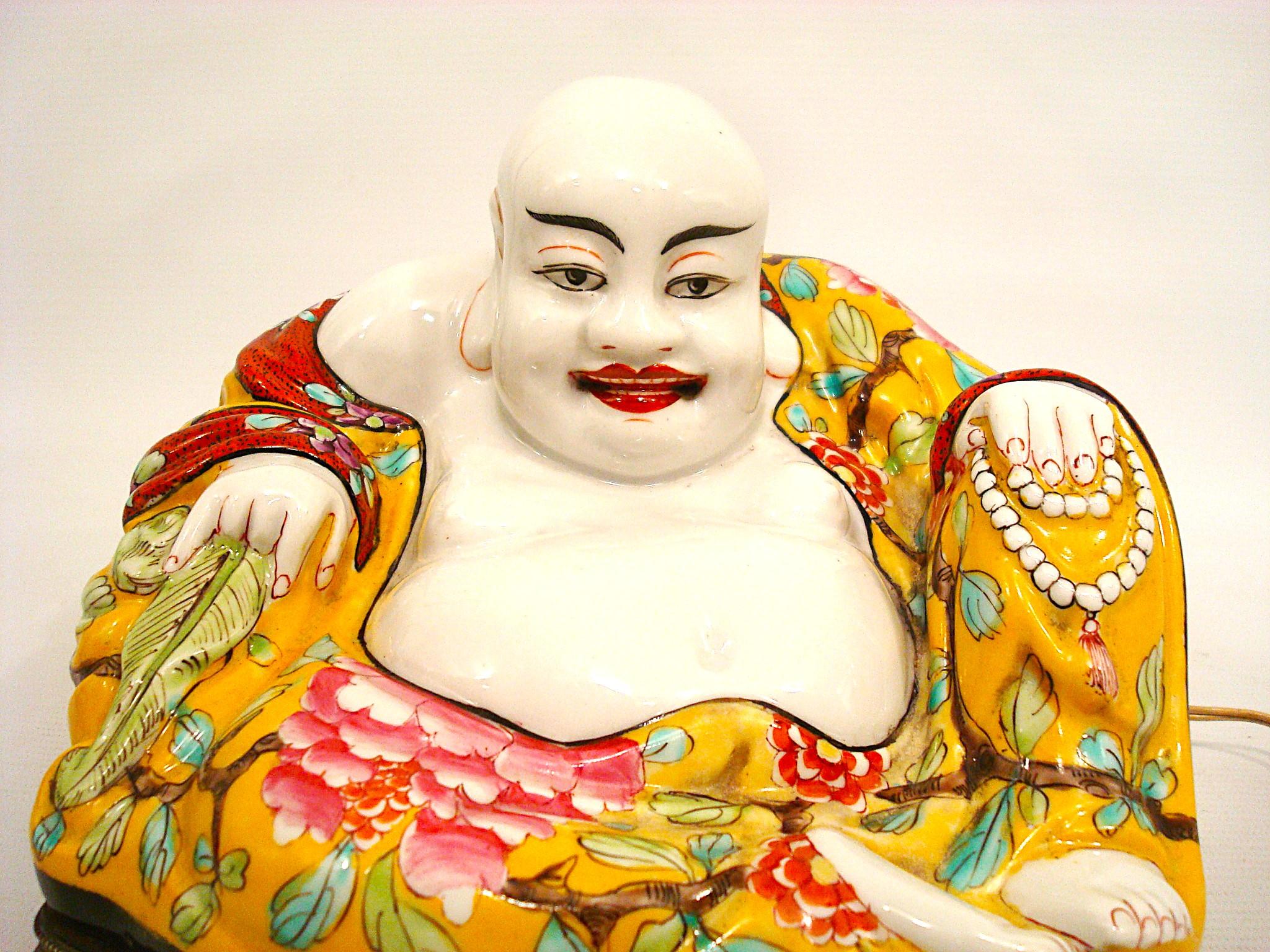 Sitzender Buddha Perzellan Nachtlampe, Französisch Chinoiserie 1900's im Angebot 8