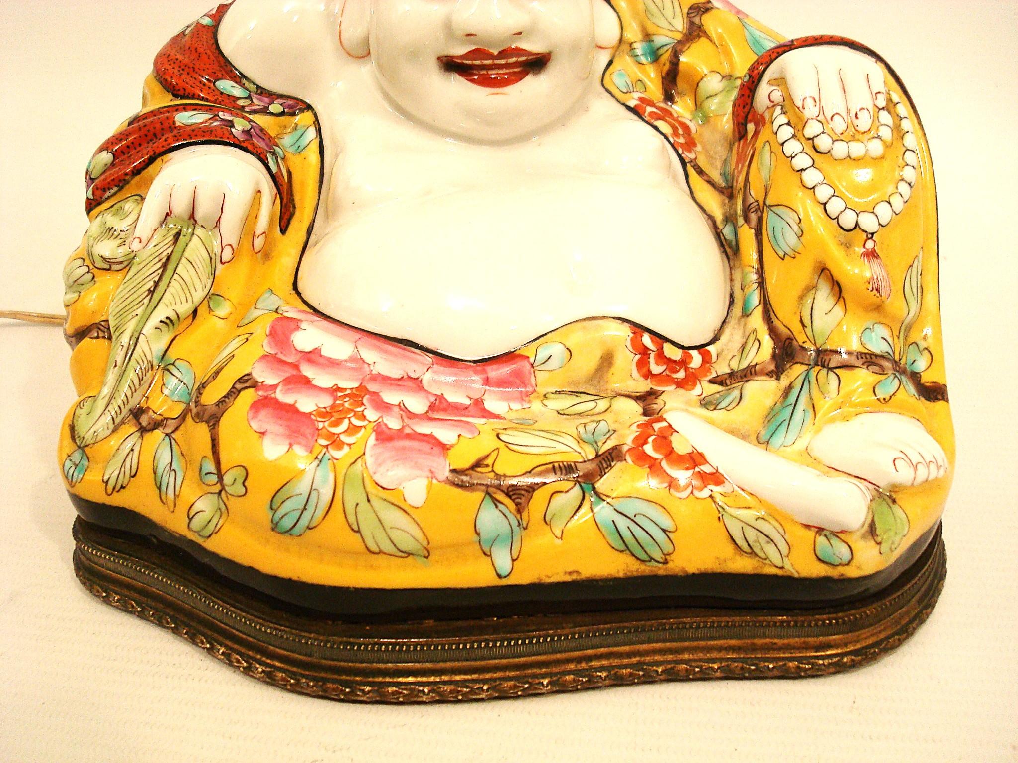 Sitzender Buddha Perzellan Nachtlampe, Französisch Chinoiserie 1900's (20. Jahrhundert) im Angebot