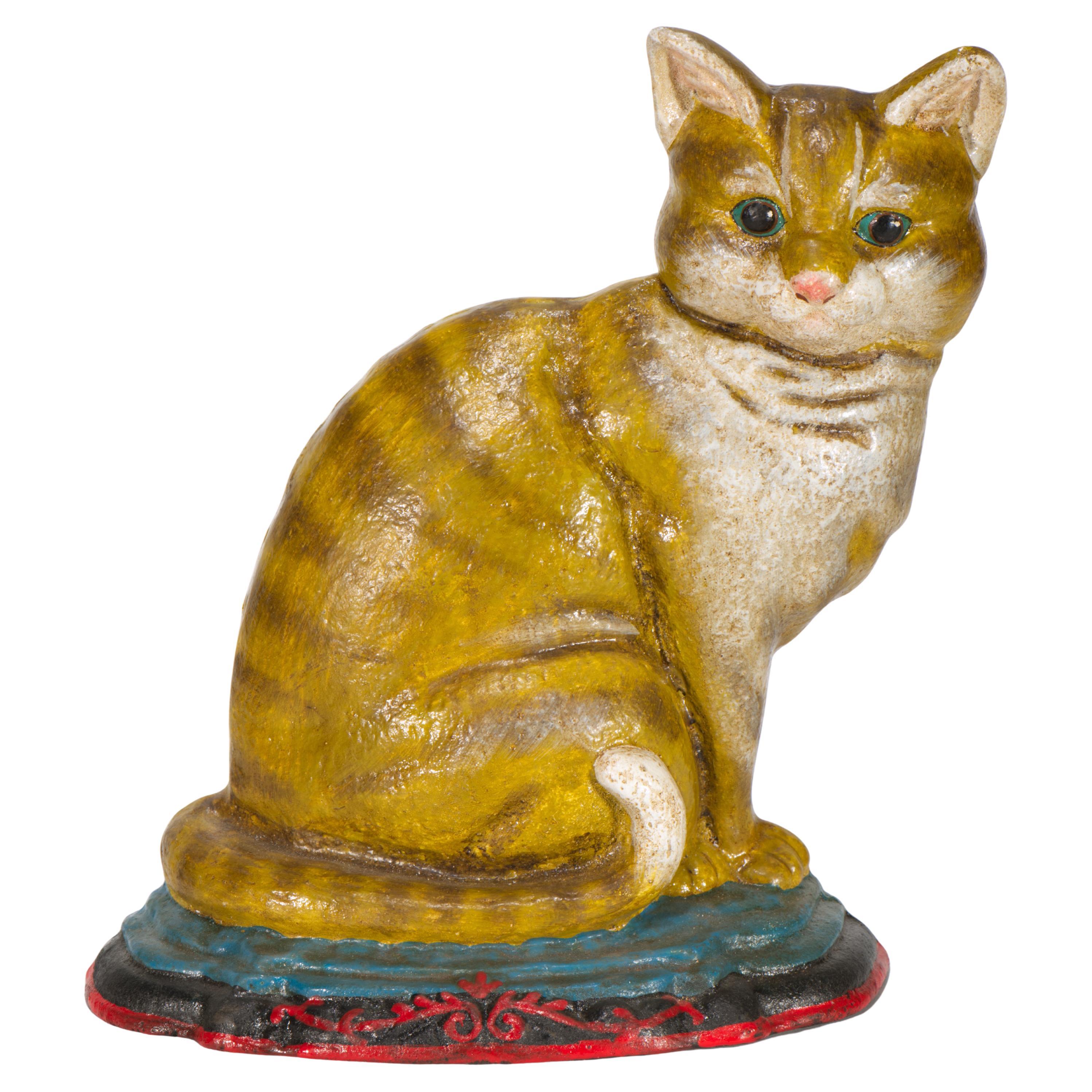 Sitting Cat Door Stop Painted Cast Iron, American Folk Art