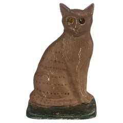 Sitting Cat Door Stop Painted Cast Iron Glass Eyes, American Folk Art