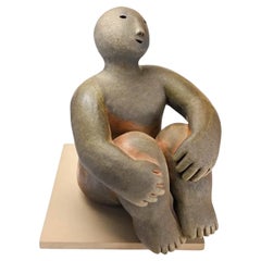 Used "Sitting Figure With Knees Up" Wood Fired Ceramic Sculpture by Joy Brown