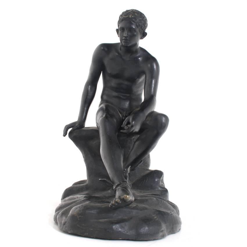 Italienische Bronze:: antike Kopie des sitzenden Hermes.