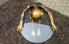 Sitting Lady Bronze Figure with Glass Tabletop, 1920s
