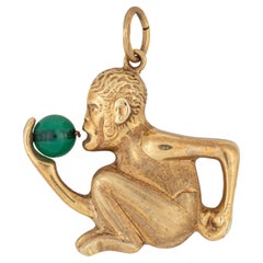 Charm scimmia seduta Vintage in oro giallo 14k Gioielli per animali