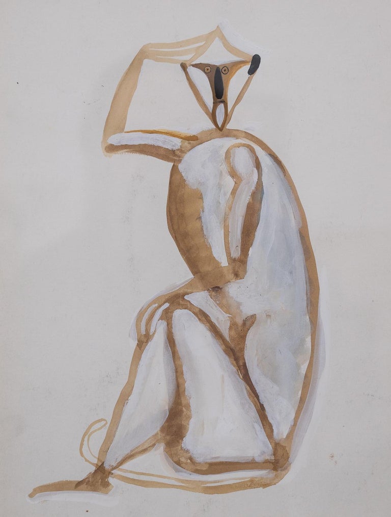 Gouache and pastel study of a sitting Macaque monkey with its hand to its head by Henri Samouilov with a similar unfinished study to the reverse of the sheet

Paris, France, circa 1990s

Provenance: Atelier Henri Samouilov.