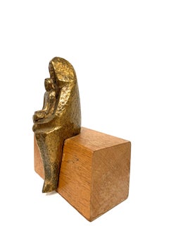 Sitting Mother and Child Brass-Plated Sculpture