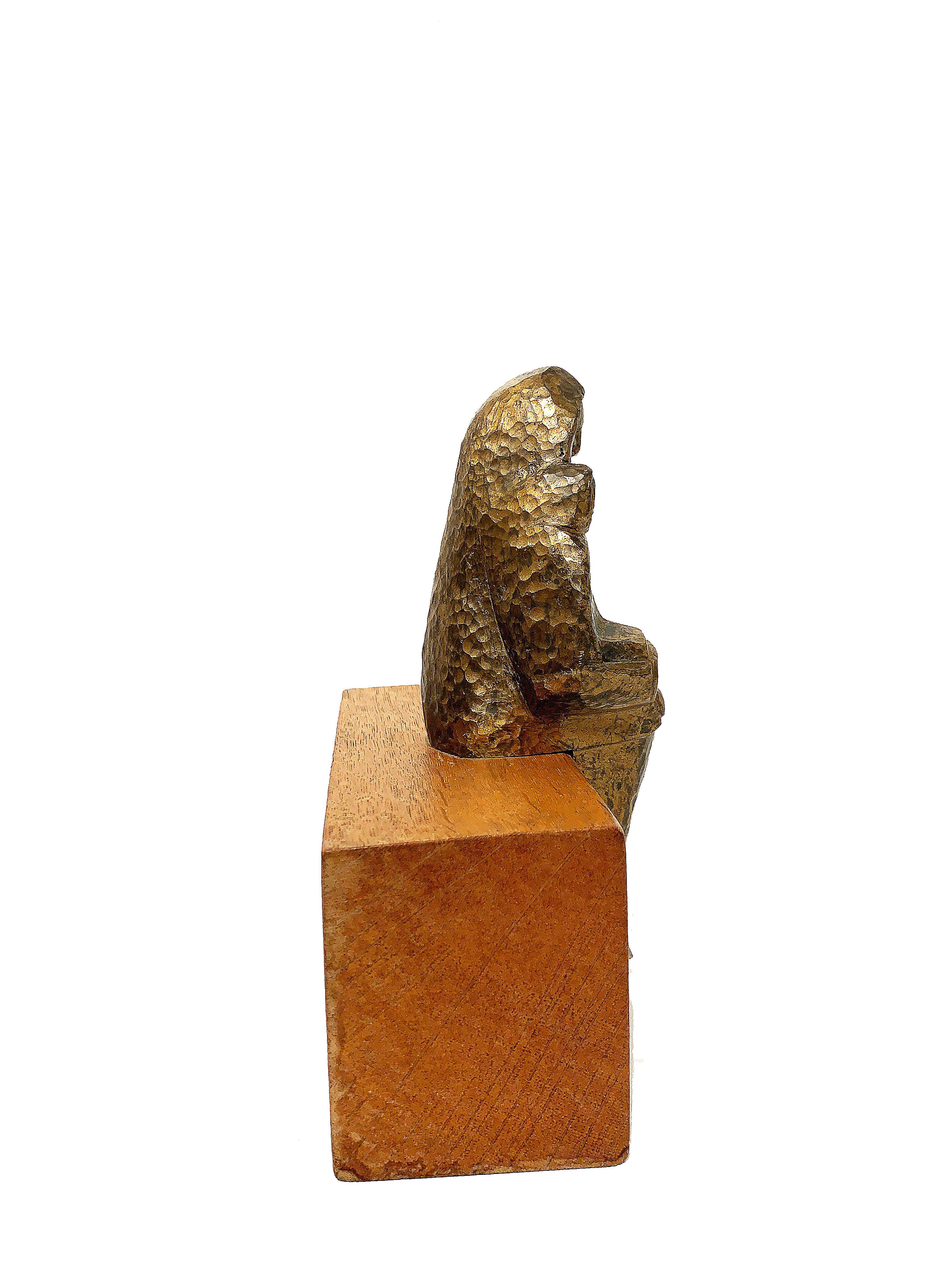 Cast Sitting Mother and Child Brass-Plated Sculpture For Sale