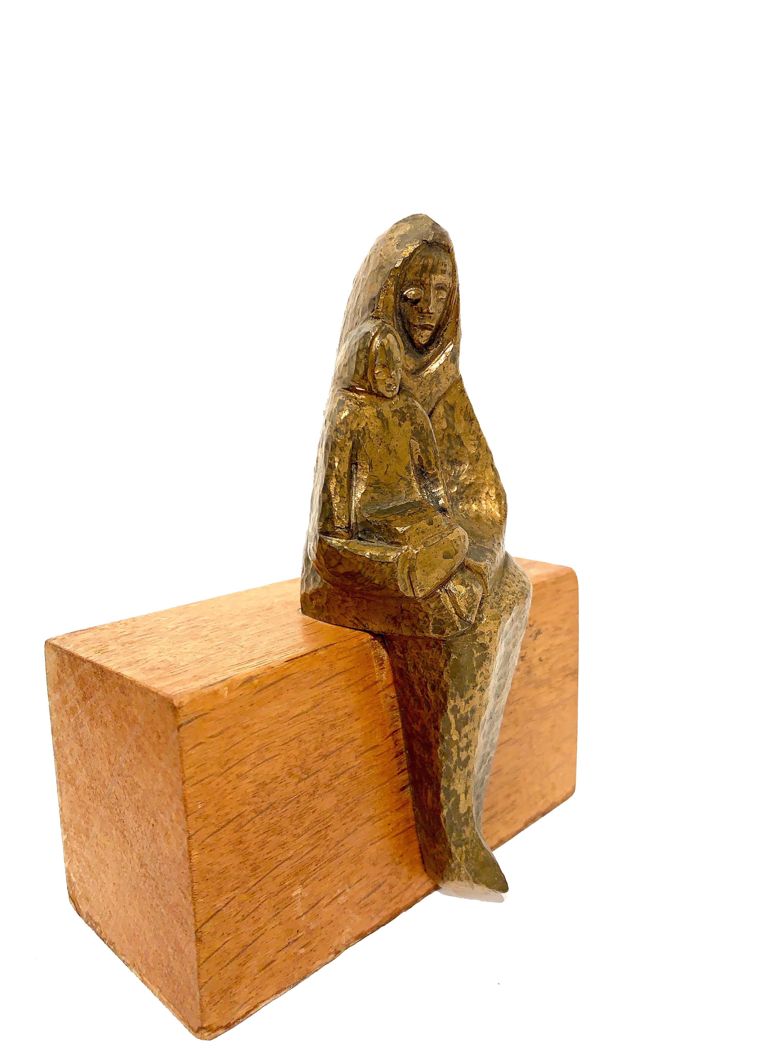 Sitting Mother and Child Brass-Plated Sculpture In Good Condition For Sale In San Diego, CA