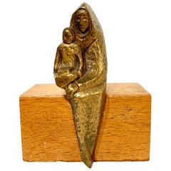 Sitting Mother and Child Brass-Plated Sculpture
