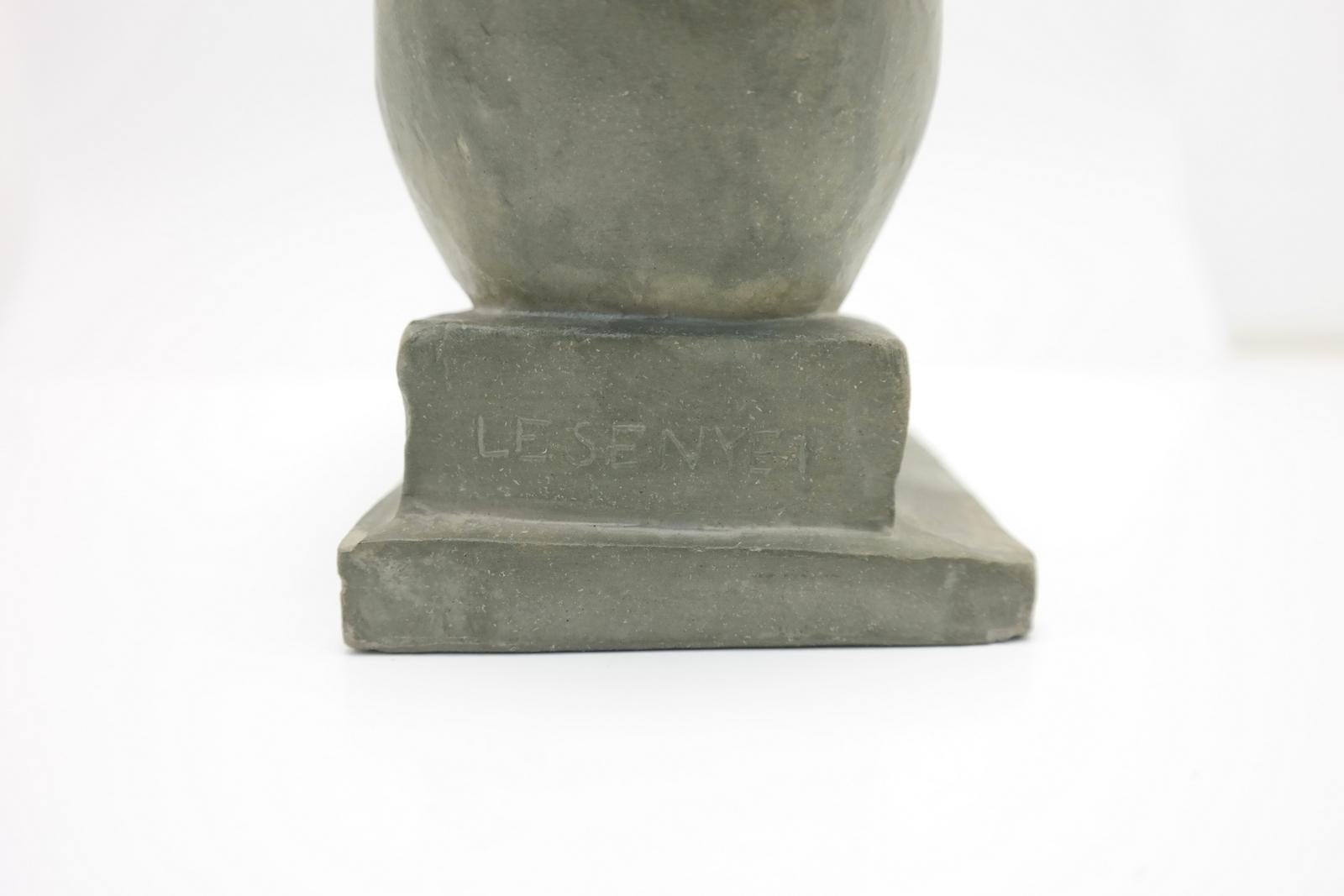 Sitting Nude Olive Green Terracotta Sculpture by Marta Lesenyei, 1970s For Sale 2