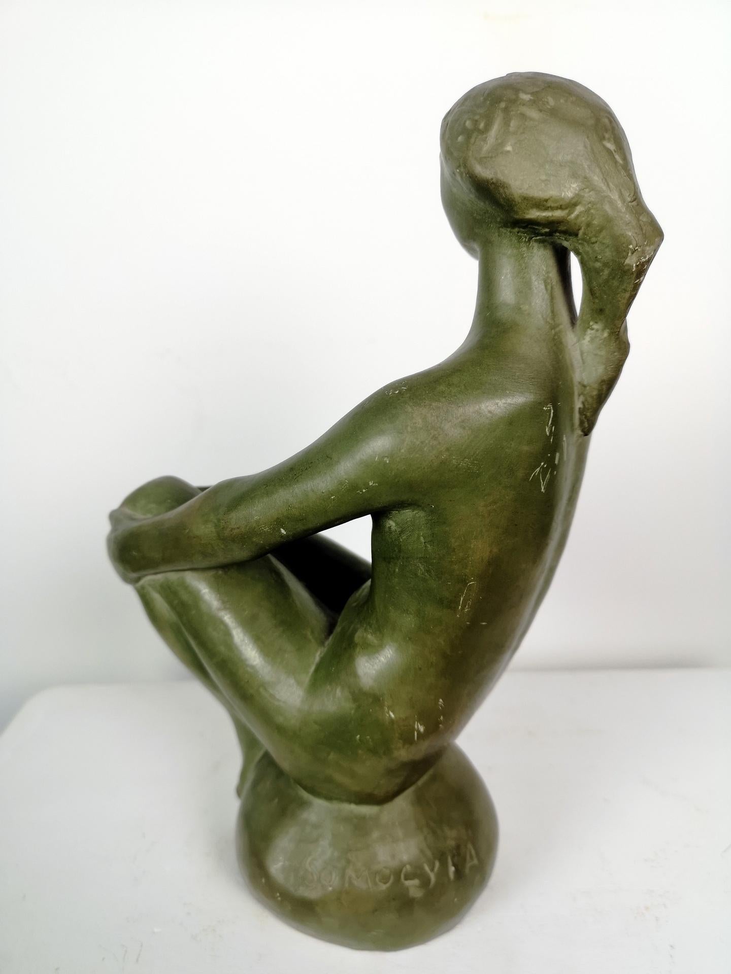 Terracotta Sitting Nude Terracota Ceramic Sculpture by Somogyi, 1960s For Sale