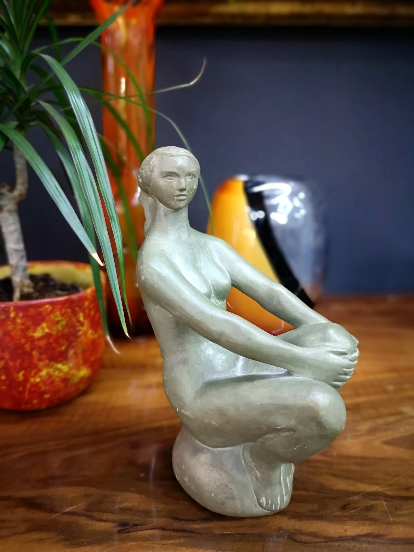 Sitting nude terracota ceramic sculpture by Somogyi, 1960s.