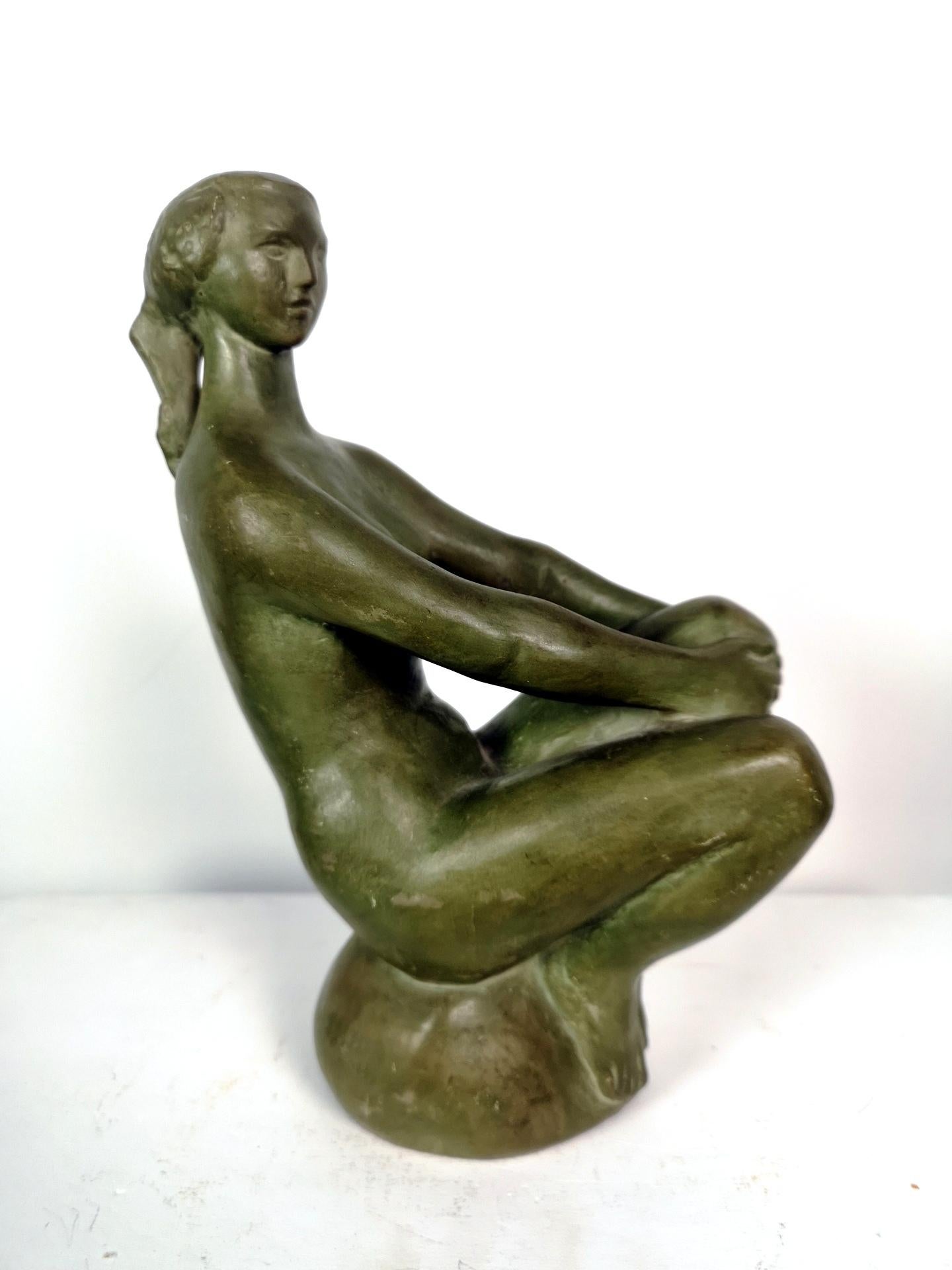 Mid-Century Modern Sitting Nude Terracota Ceramic Sculpture by Somogyi, 1960s For Sale