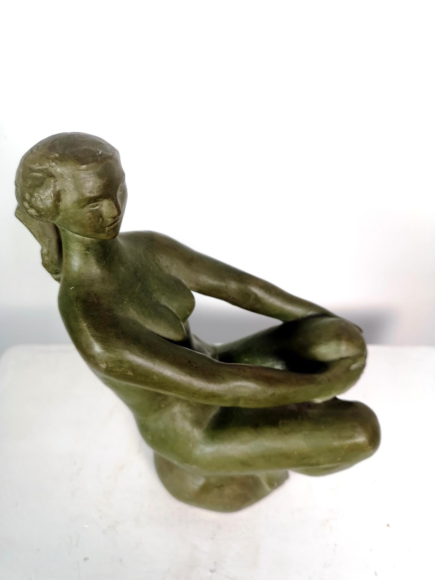 Sitting Nude Terracota Ceramic Sculpture by Somogyi, 1960s In Good Condition For Sale In Budapest, HU