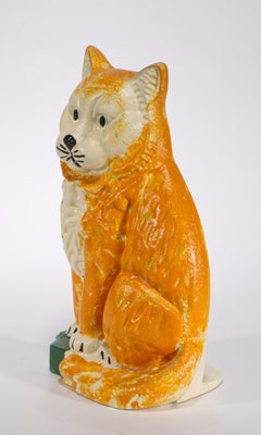 Sitting Orange Cat Door Stop Painted Cast Iron, American Folk Art