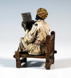 Sitting Oriental Scholar Writing, Viennese Bronze by Bergmann, Around 1920