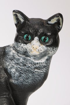 Sitting Tuxedo Cat Door Stop Painted Cast Iron, American Folk Art