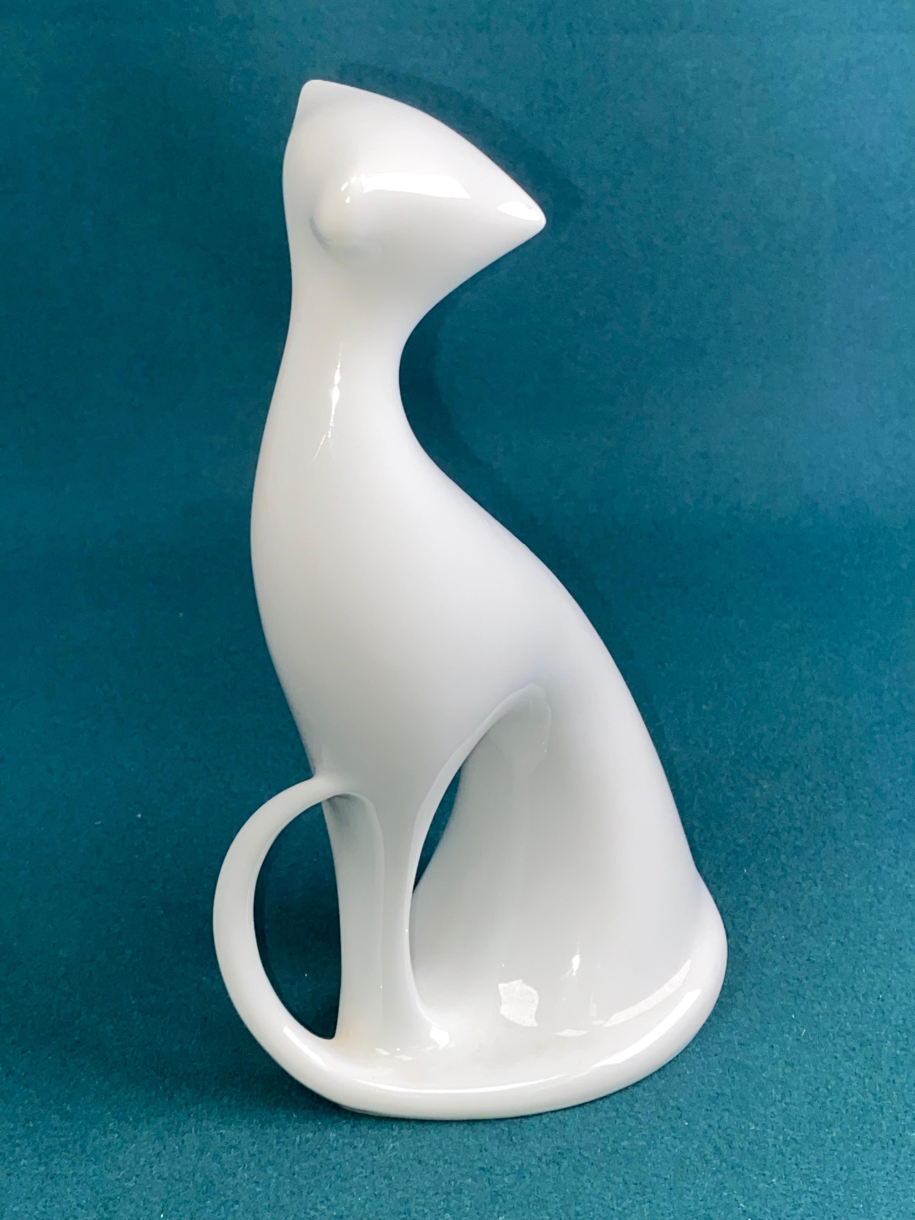 Sitting White Cat by Jaroslav Ježek for Royal Dux in excellent original condition.