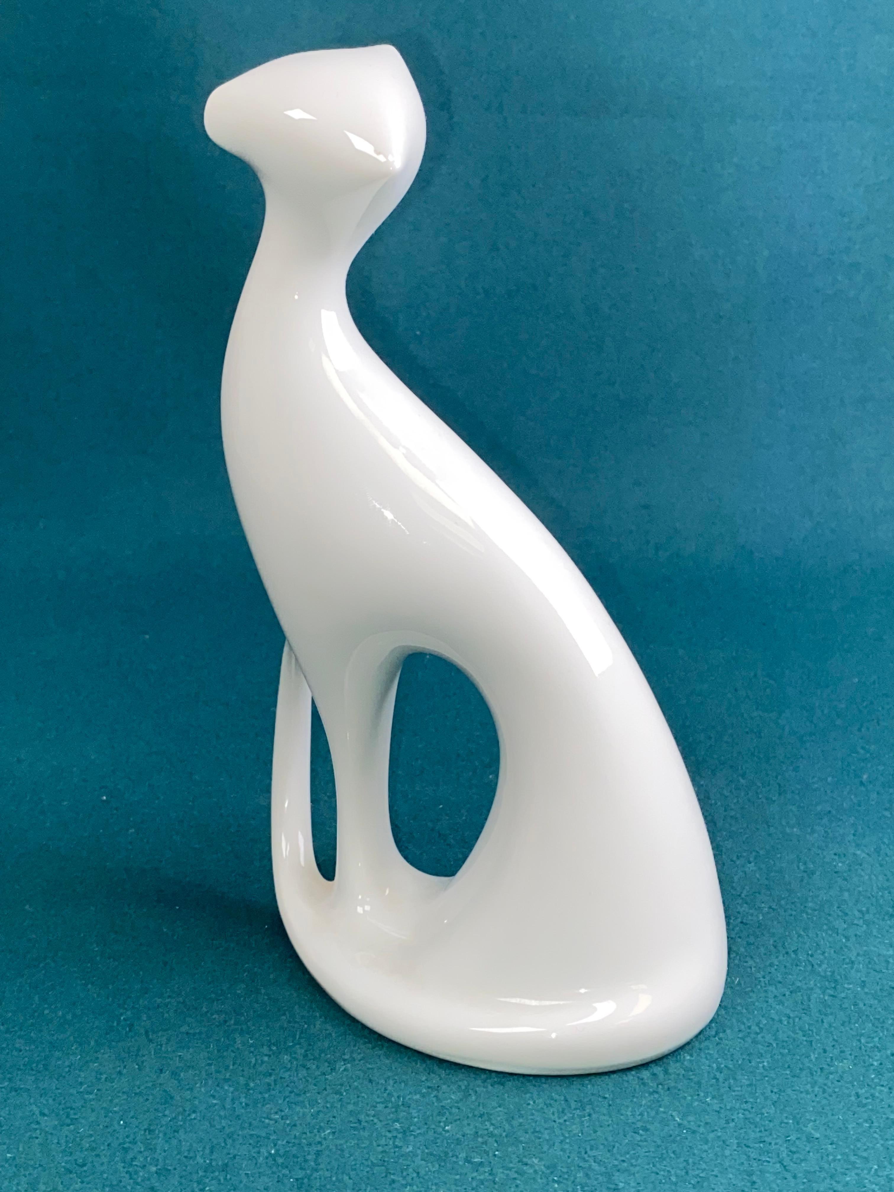 Mid-Century Modern Sitting White Cat by Jaroslav Ježek for Royal Dux