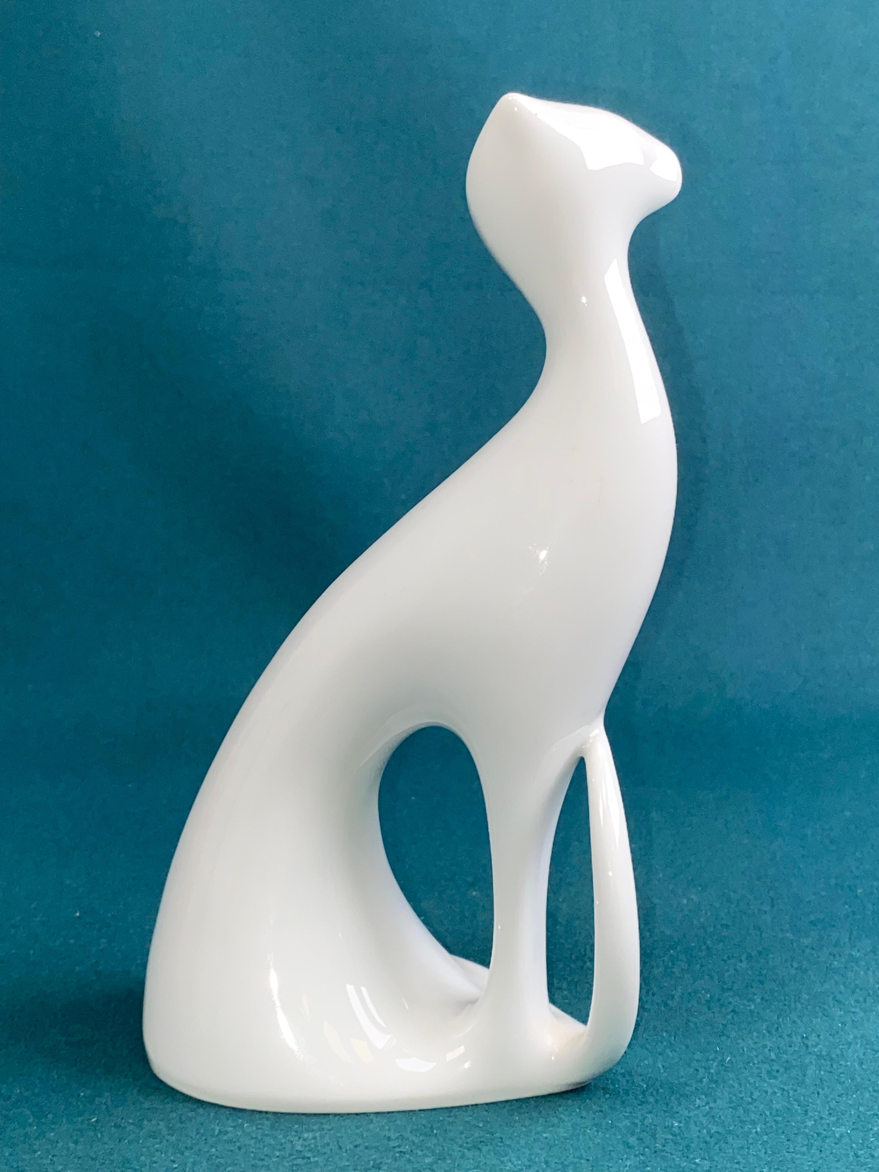 Czech Sitting White Cat by Jaroslav Ježek for Royal Dux