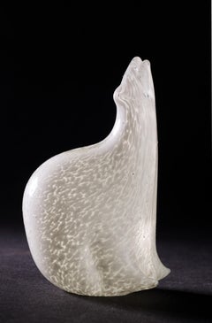 Sitting White Polar Bear Art Glass Figurine Paperweight Scandinavian Modern Styl
