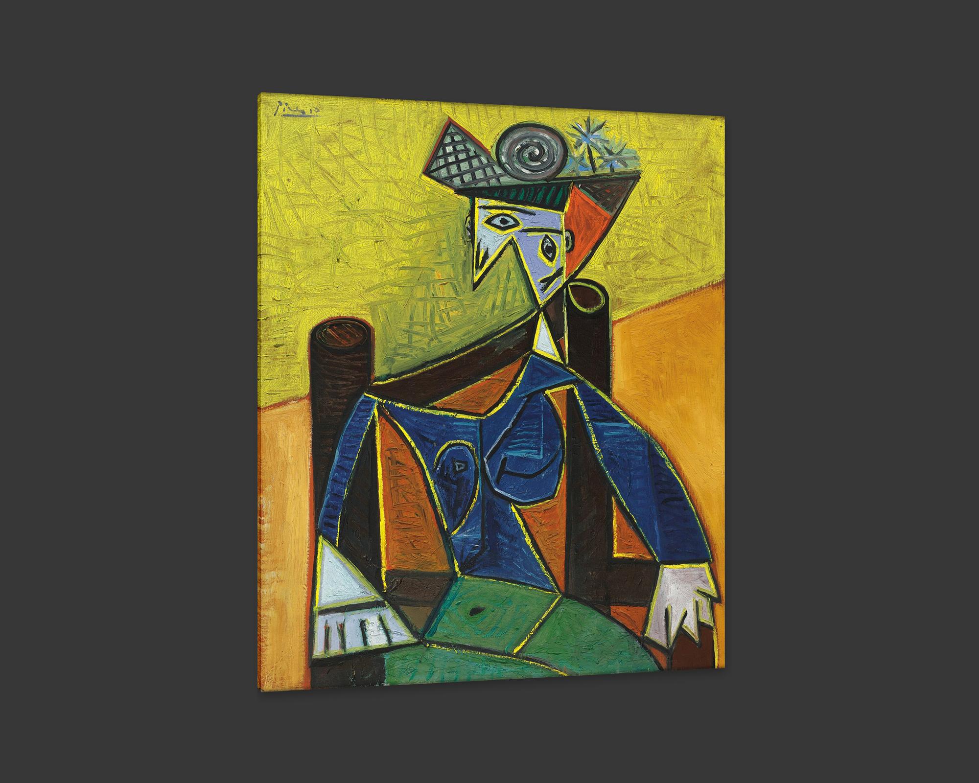 Spanish Sitting Woman, after Expressionist Oil Painting by Pablo Picasso For Sale