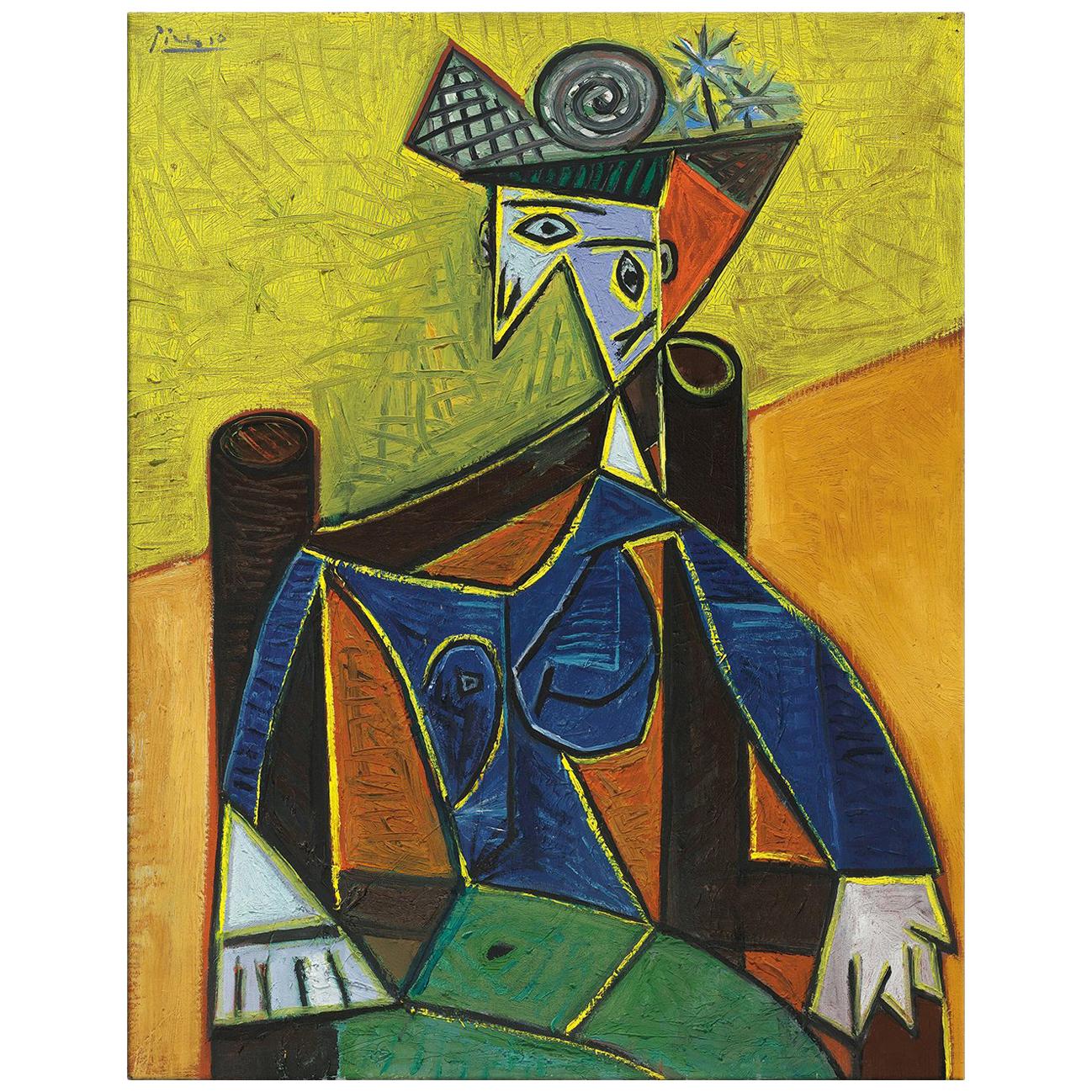 Sitting Woman, after Expressionist Oil Painting by Pablo Picasso For Sale