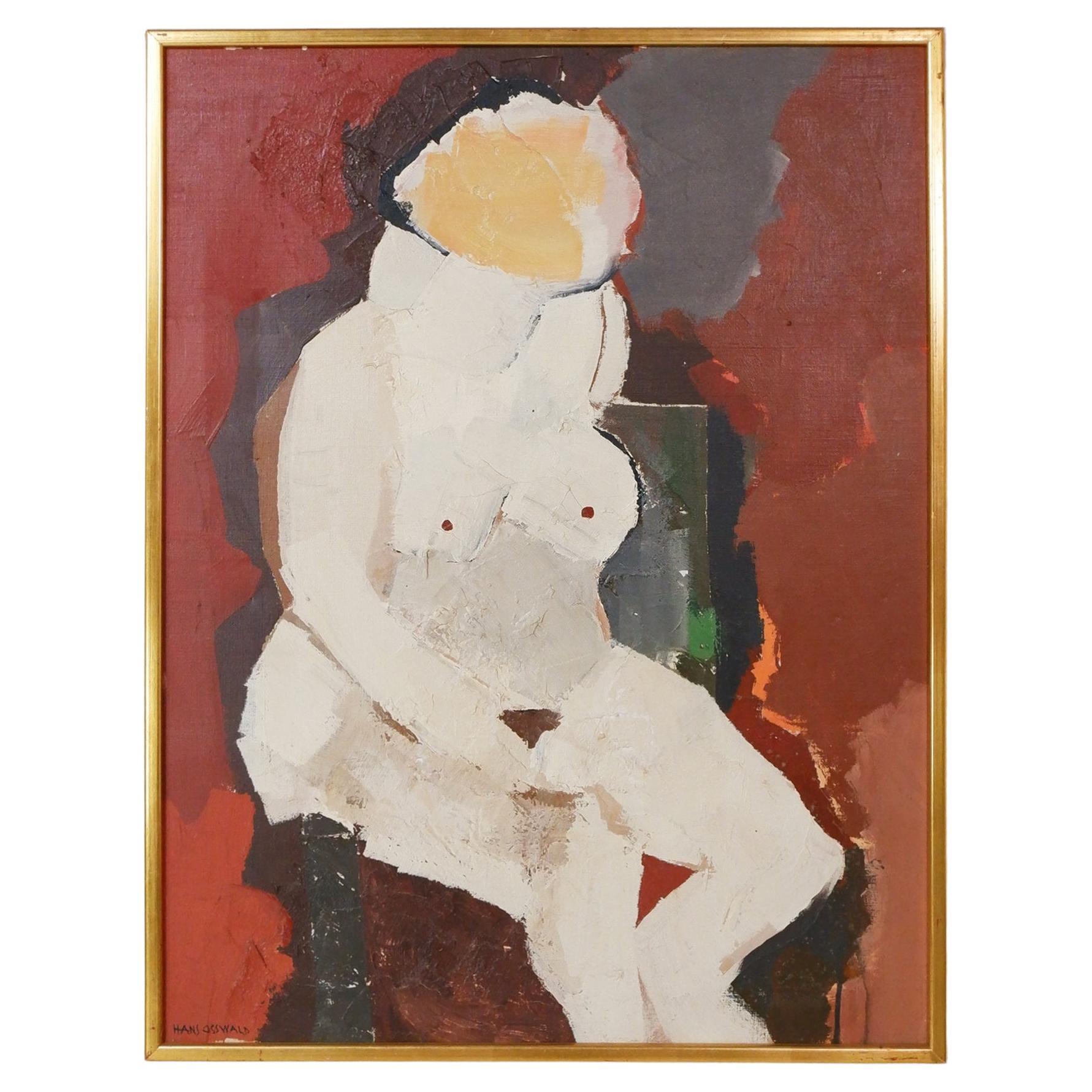Sitting Woman, Oil on Canvas, Hans Osswald For Sale