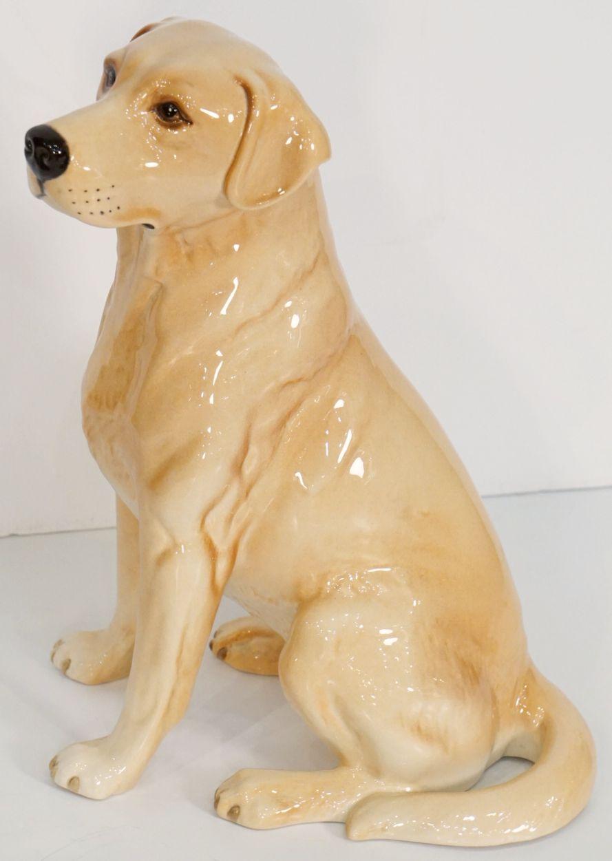 A handsome figure of a golden Labrador (or yellow Lab) dog by the celebrated English pottery firm, Beswick.
This dog is known as the fireside model.
The dog model stands approximately 13 inches in height and is in excellent condition.
Base has the