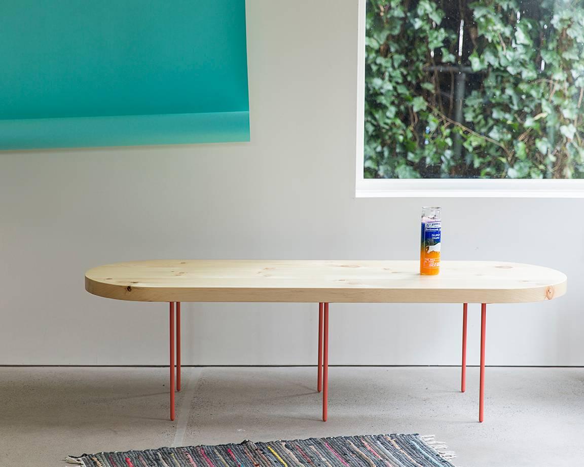Steel Situation Table in Maple and Gray For Sale