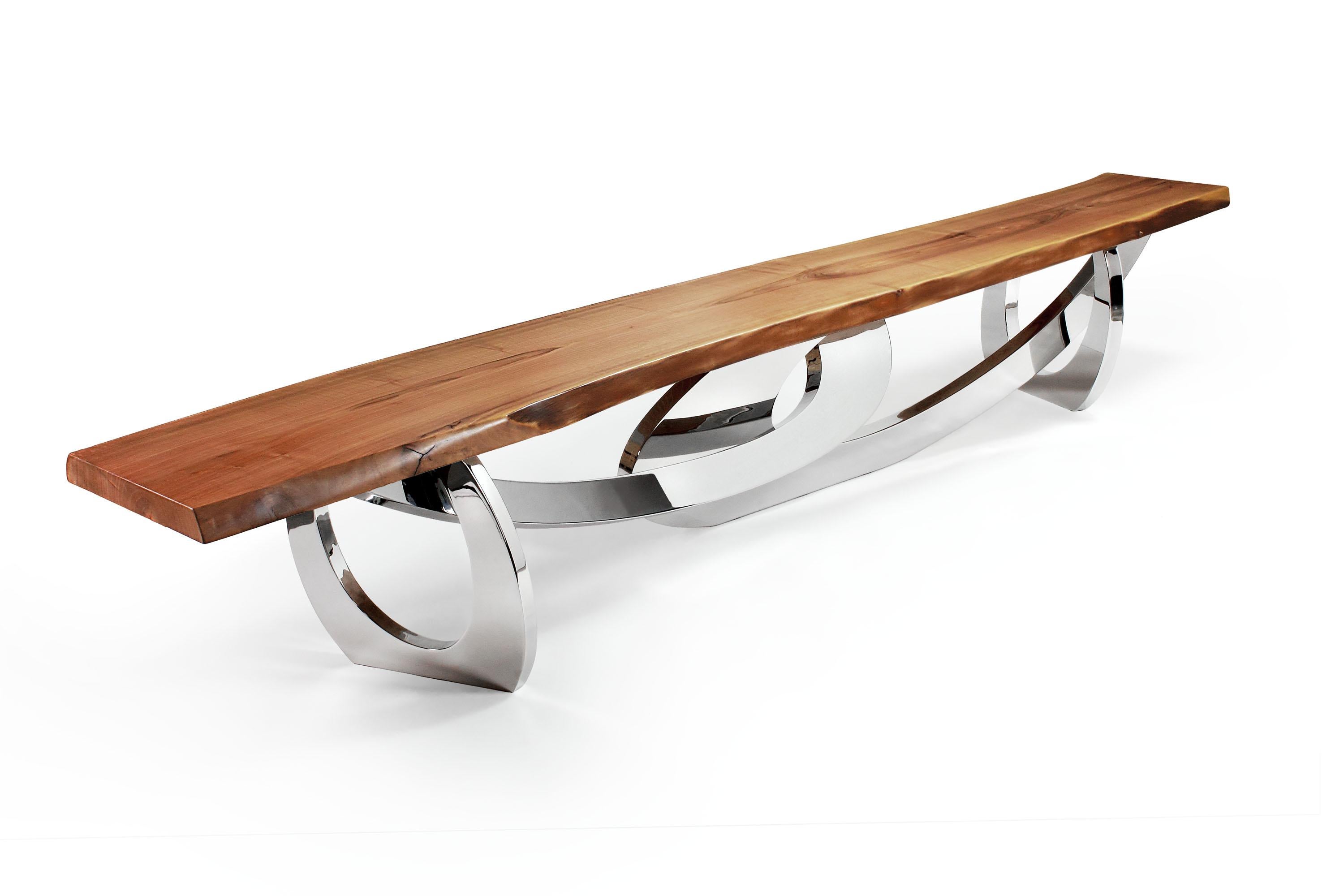 XXI secolo e contemporaneo Sitz! Panchina in Wood Wood e acciaio inossidabile lucidato di Barberini & Gunnell in vendita