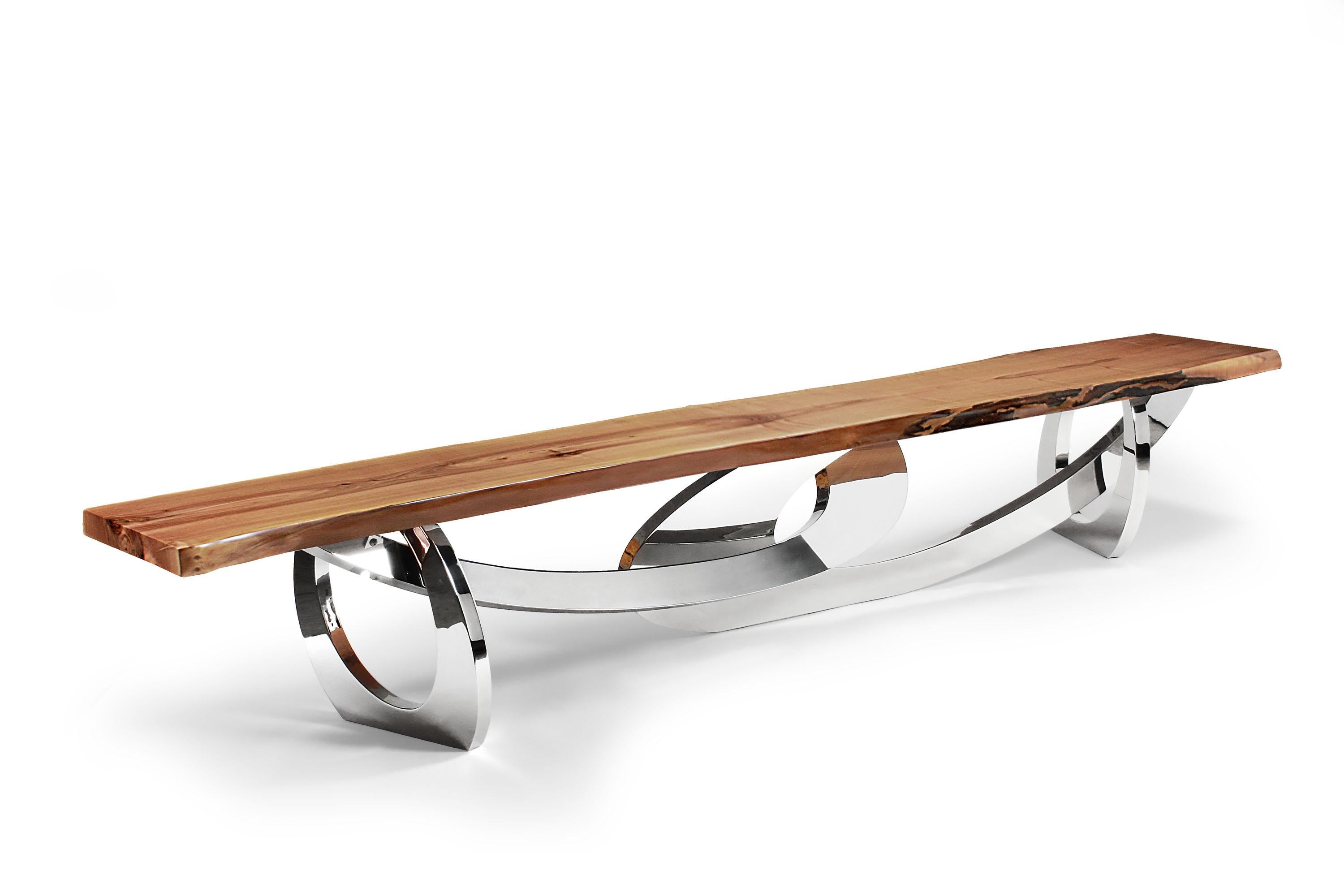 Acciaio inossidabile Sitz! Panchina in Wood Wood e acciaio inossidabile lucidato di Barberini & Gunnell in vendita