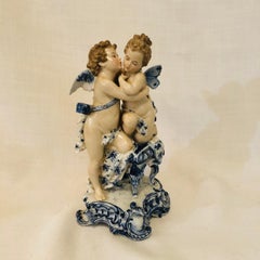 Sitzendorf Dresden Figurine with Kissing Angels with Blue and White Decoration
