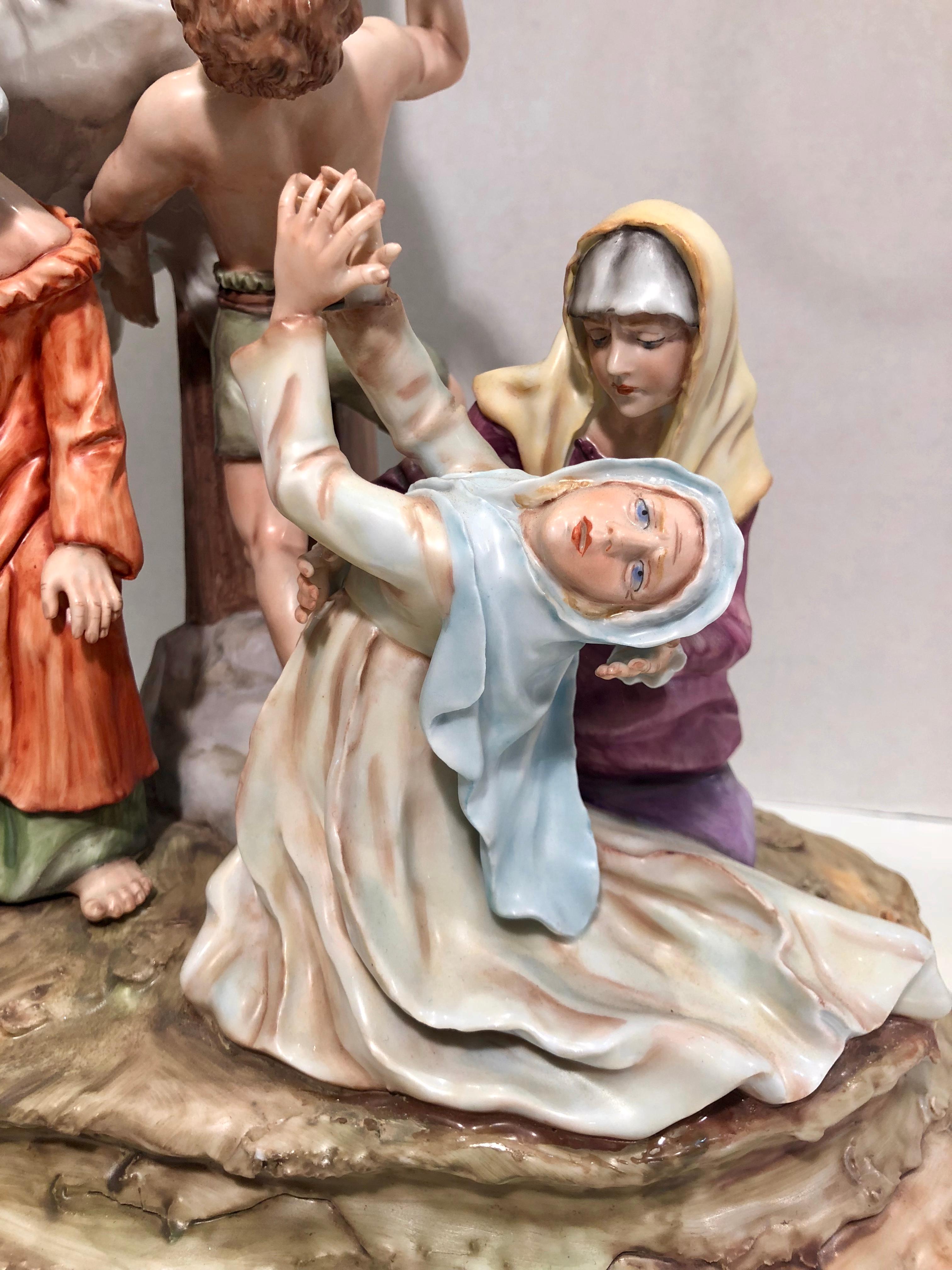 Fired Sitzendorf Germany 13th Station of the Cross Museum Quality Porcelain Scene For Sale