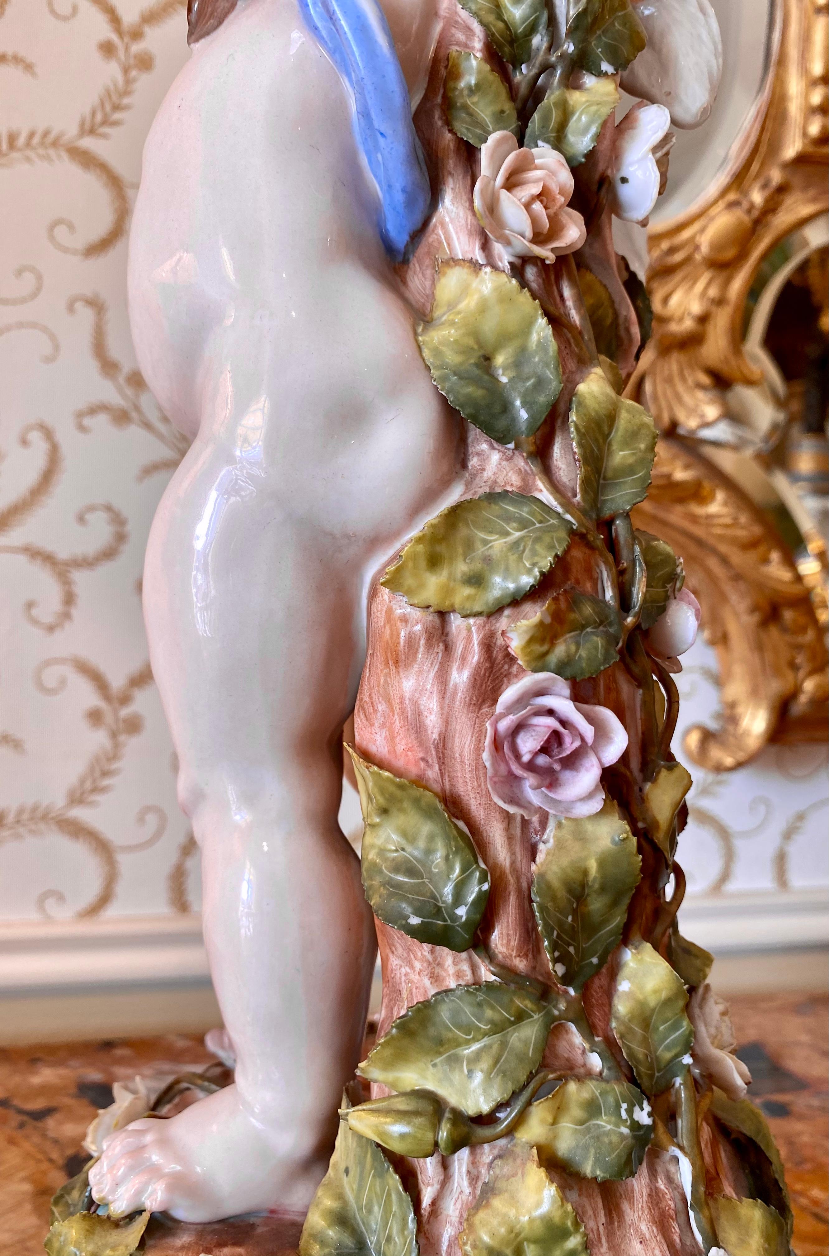Sitzendorf, Pair of Venus & Cupid Porcelain Candlesticks, 19th Century For Sale 3