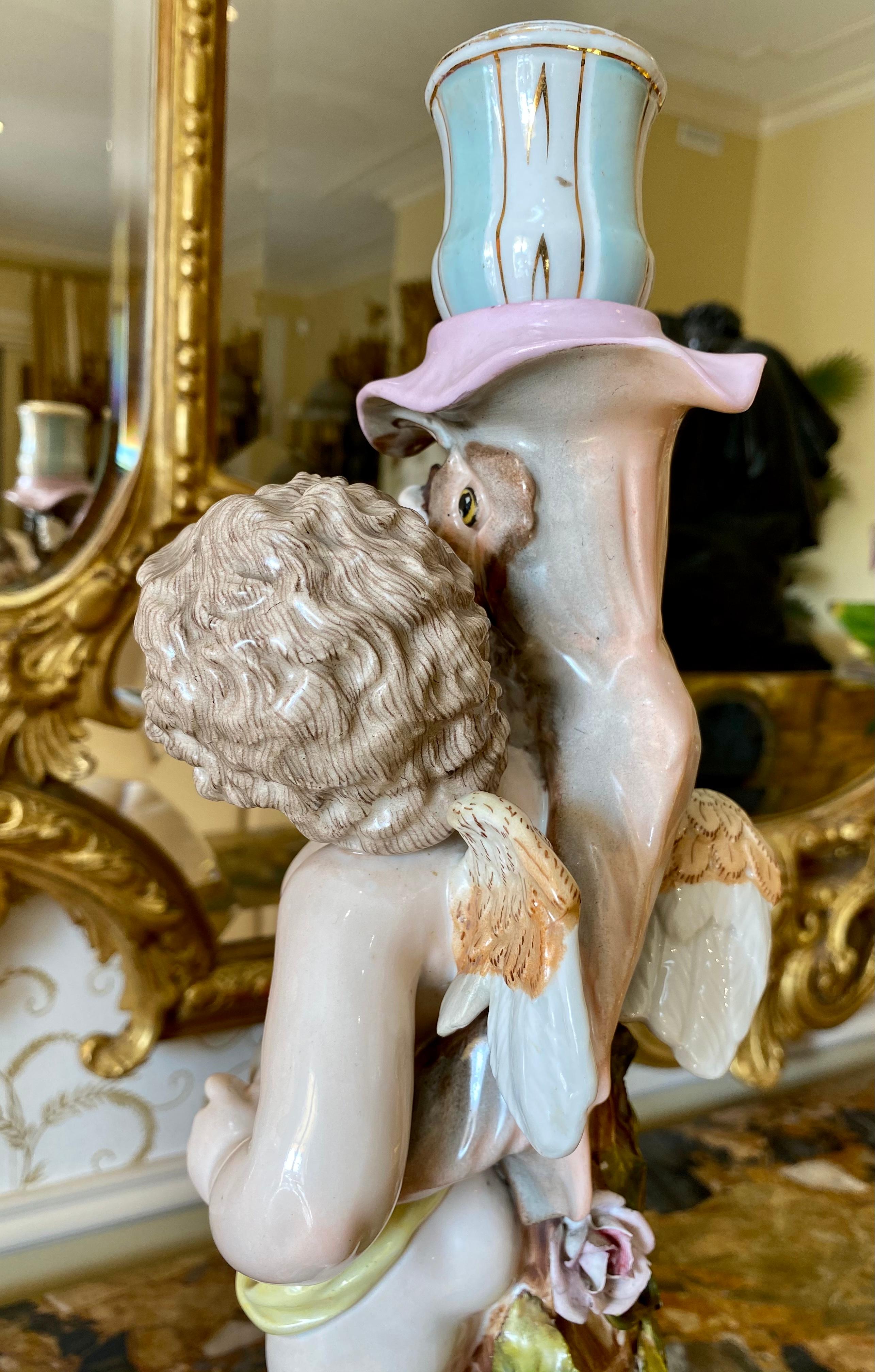 Sitzendorf, Pair of Venus & Cupid Porcelain Candlesticks, 19th Century For Sale 4