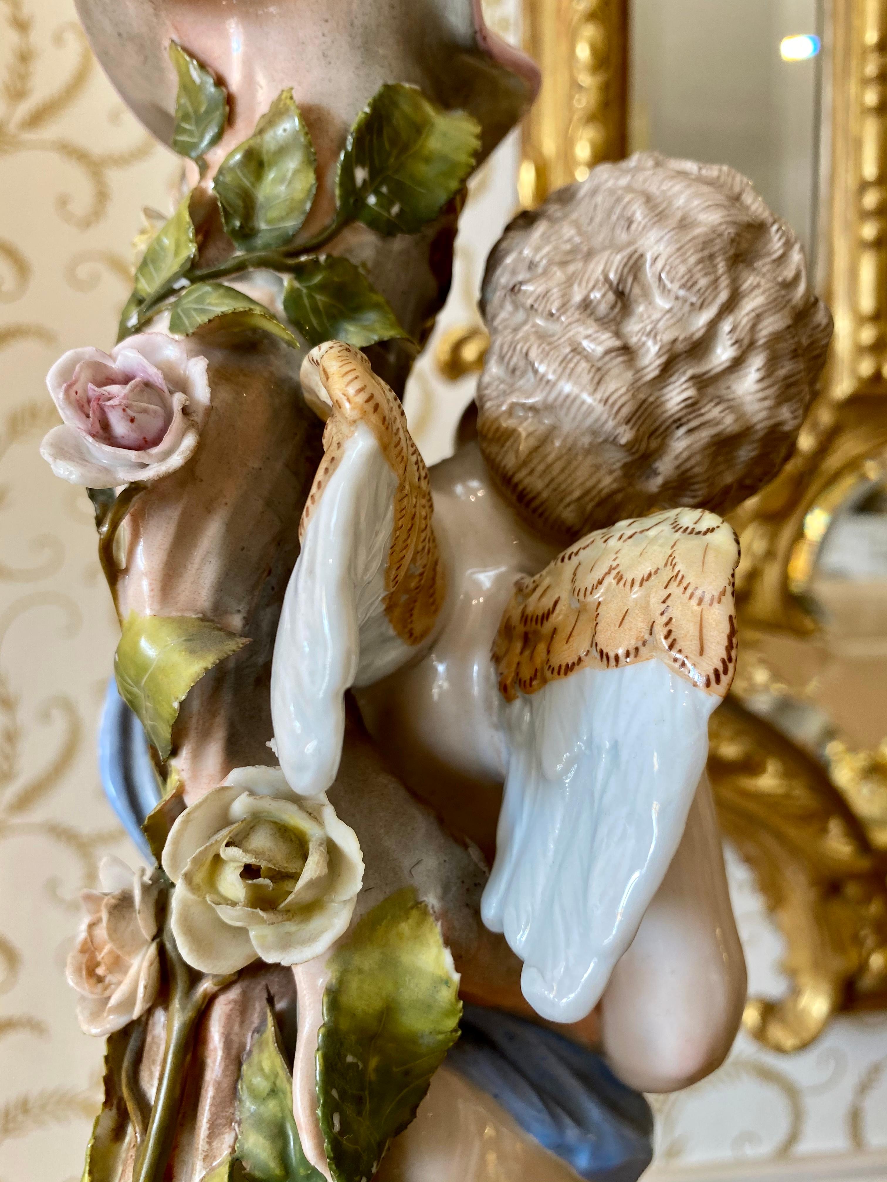 Sitzendorf, Pair of Venus & Cupid Porcelain Candlesticks, 19th Century For Sale 7