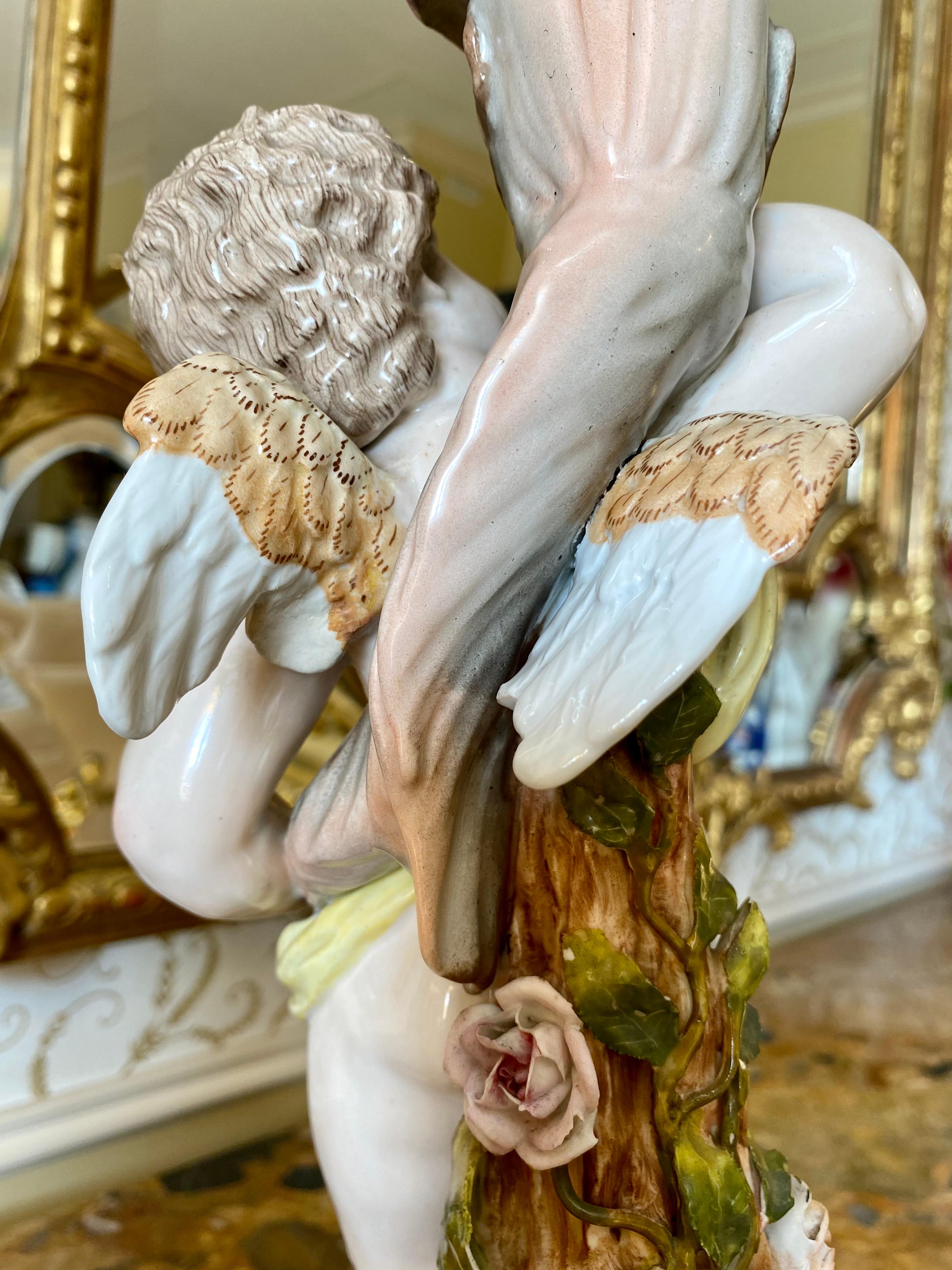 Sitzendorf, Pair of Venus & Cupid Porcelain Candlesticks, 19th Century For Sale 9