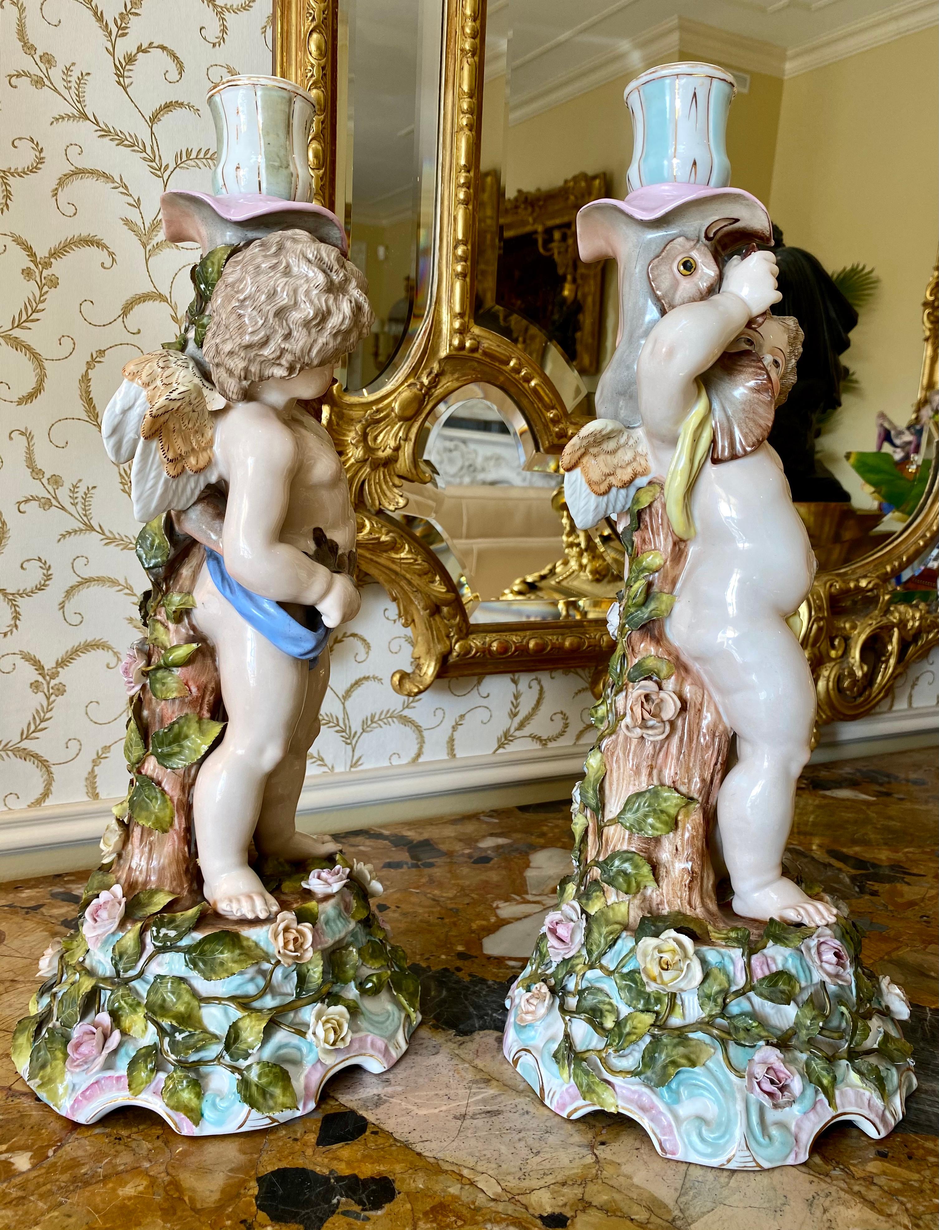 Sitzendorf, Pair of Venus & Cupid Porcelain Candlesticks, 19th Century For Sale 10