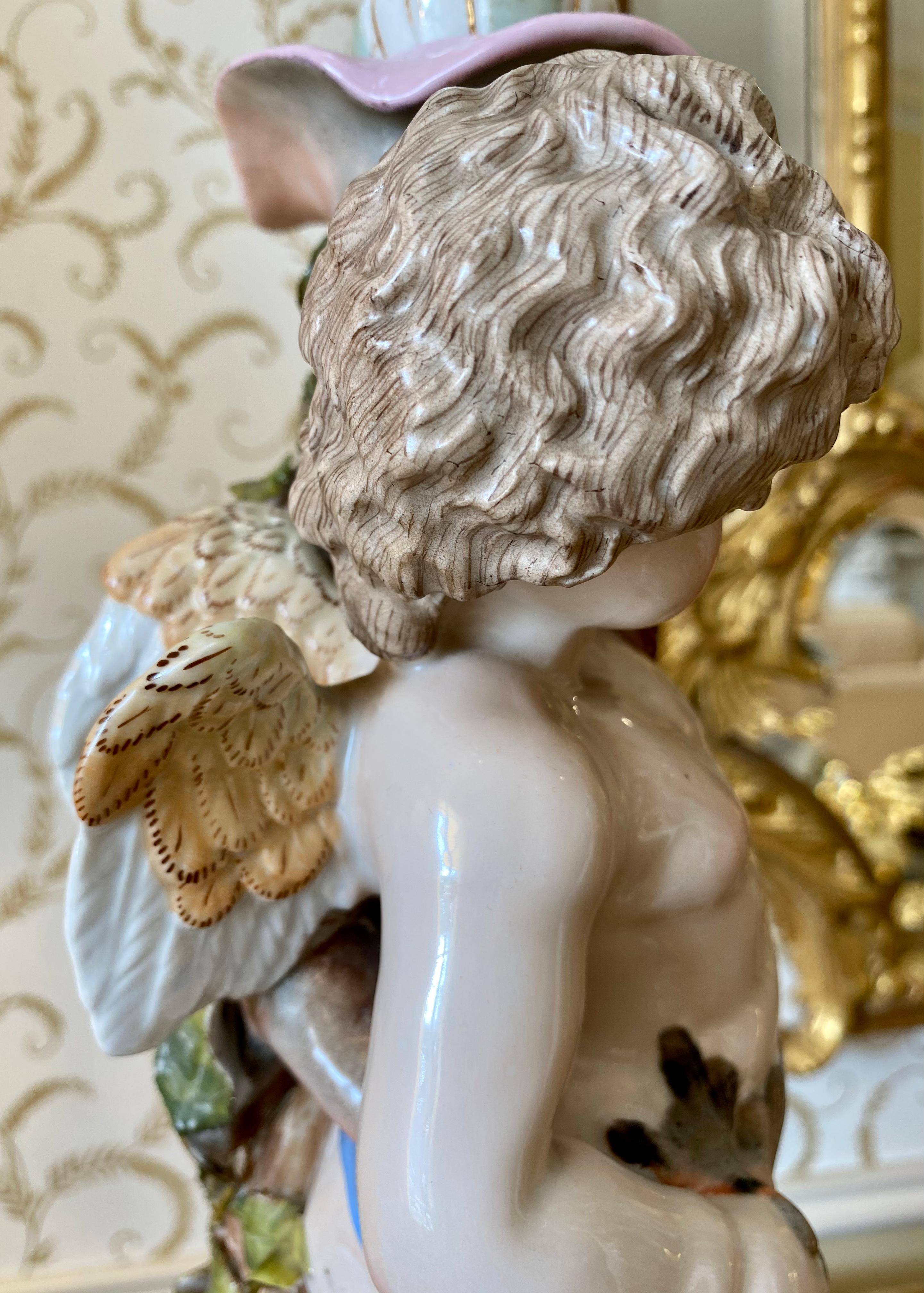Sitzendorf, Pair of Venus & Cupid Porcelain Candlesticks, 19th Century For Sale 11