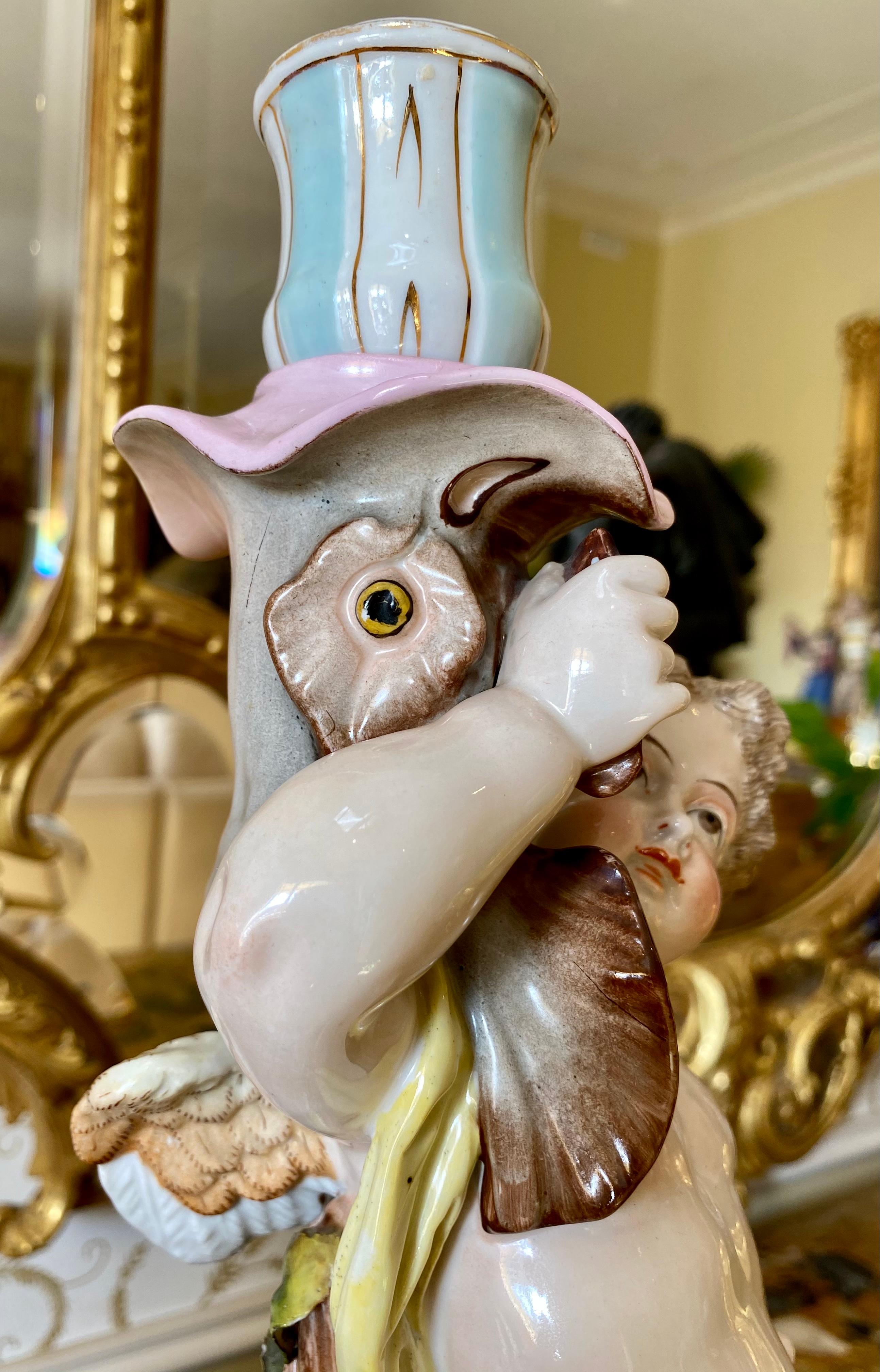 Sitzendorf, Pair of Venus & Cupid Porcelain Candlesticks, 19th Century For Sale 12