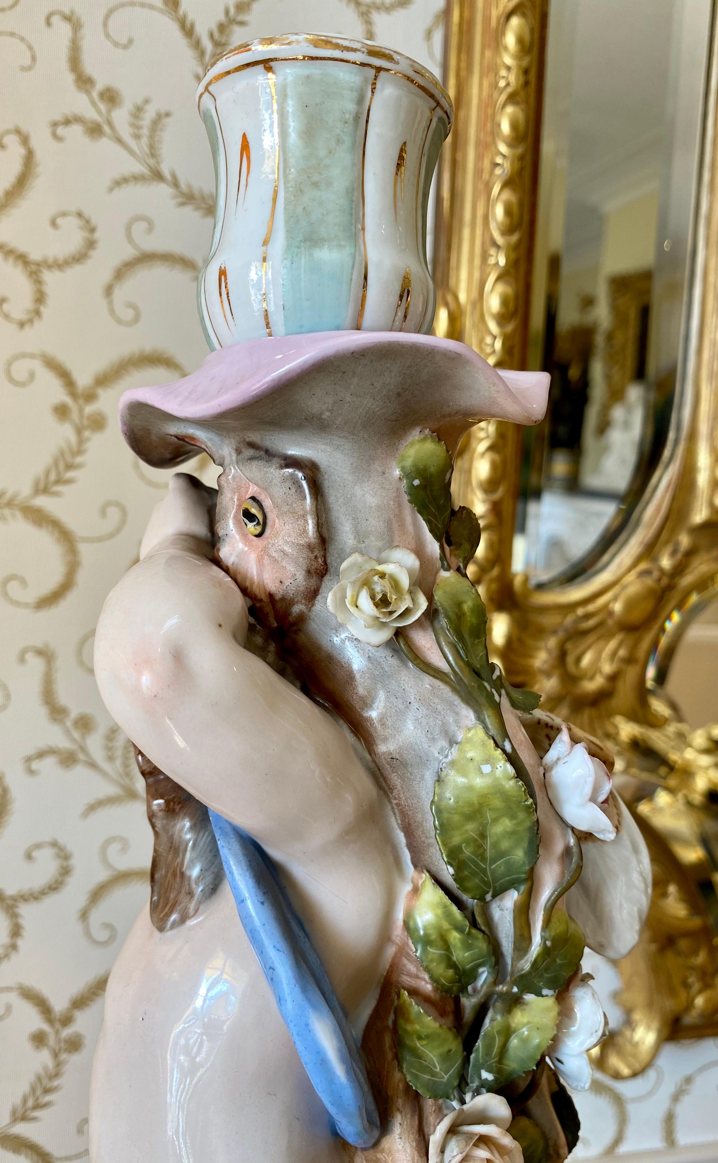 Sitzendorf, Pair of Venus & Cupid Porcelain Candlesticks, 19th Century For Sale 2