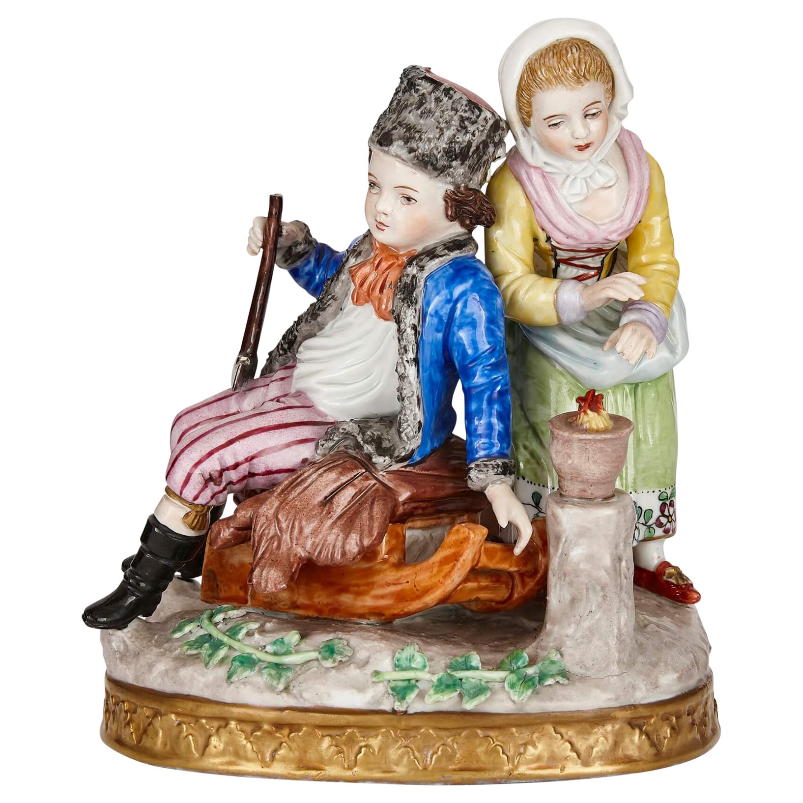 Groupe de jeunes couples en porcelaine Sitzendorf en vente