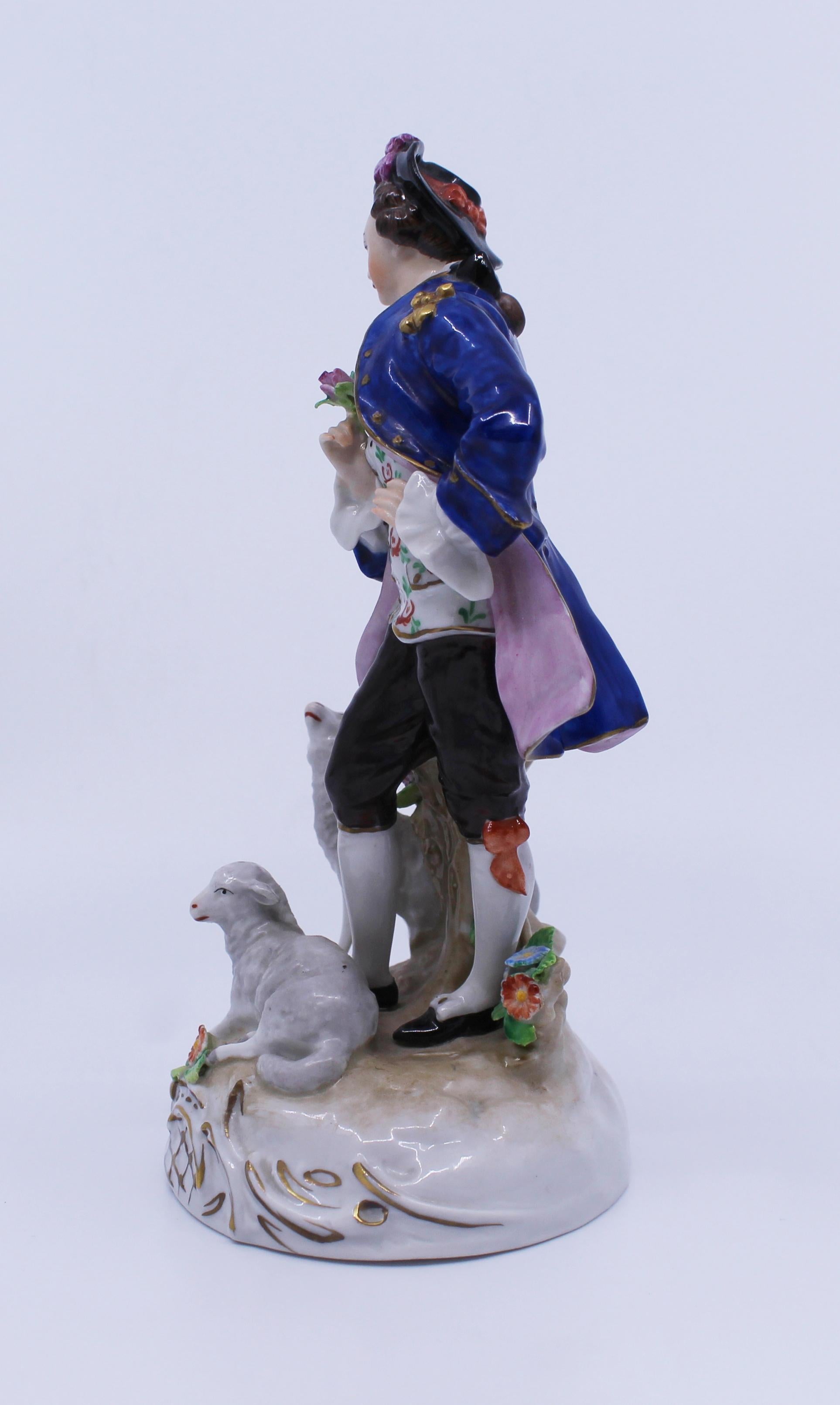 German Sitzendorf Porcelain Nobleman with Lambs Figurine