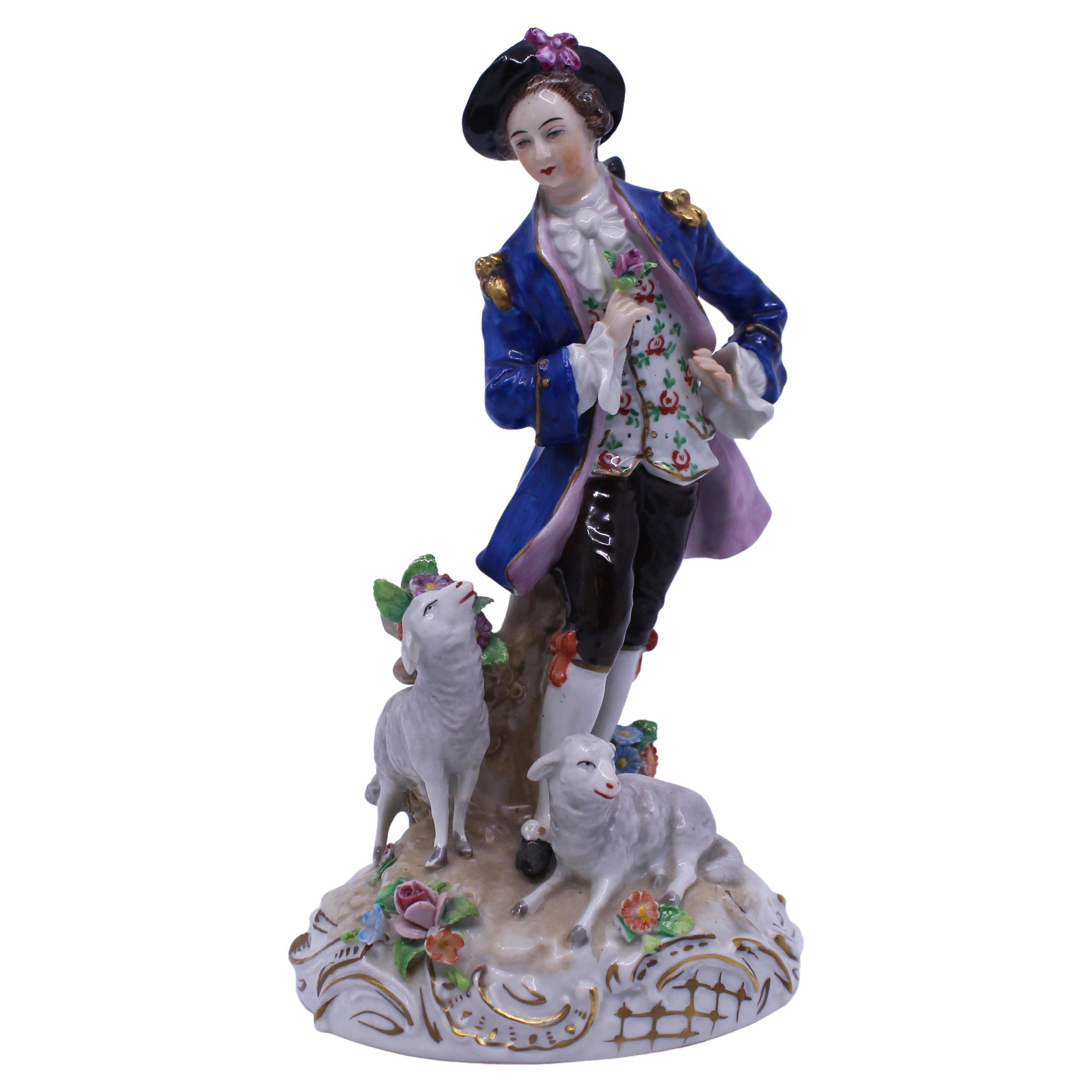 Sitzendorf Porcelain Nobleman with Lambs Figurine