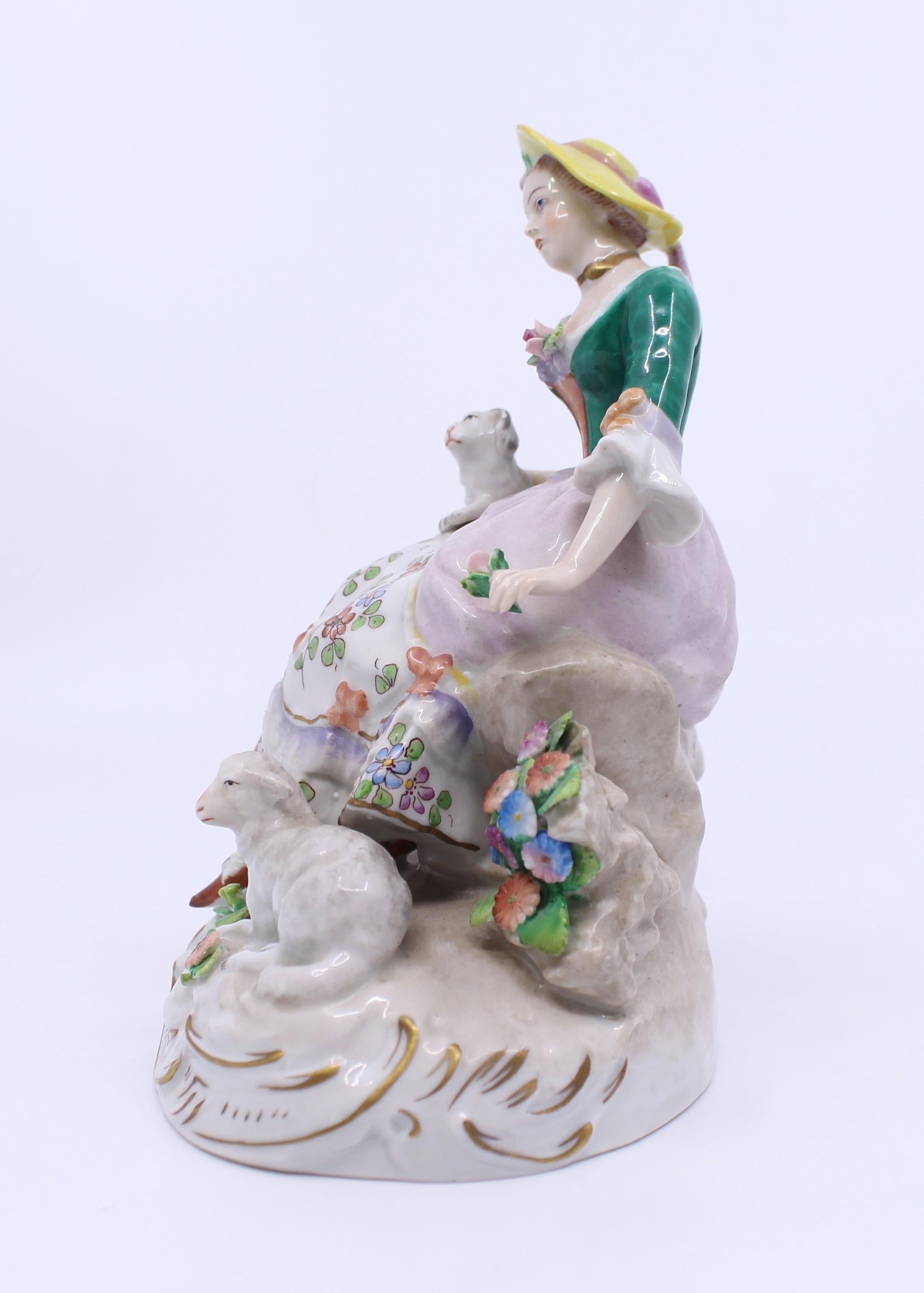 German Sitzendorf Porcelain Shepherdess Figurine