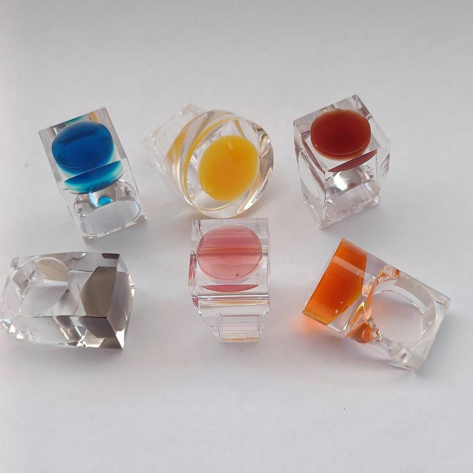 Siv Lagerström, a Collection of 6 Acrylic Rings - Sweden, 1970s.