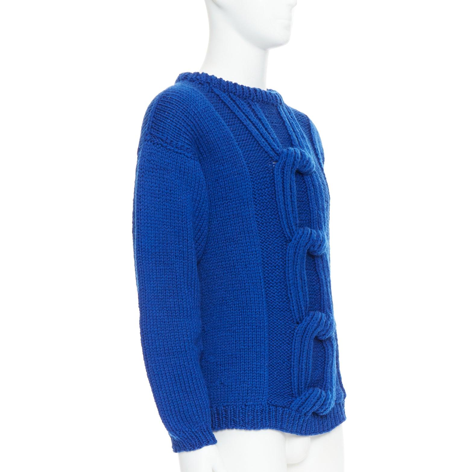 Blue SIV STOLDAL 2008 Cover Up cobalt blue 100% wool cable knit sweater S For Sale