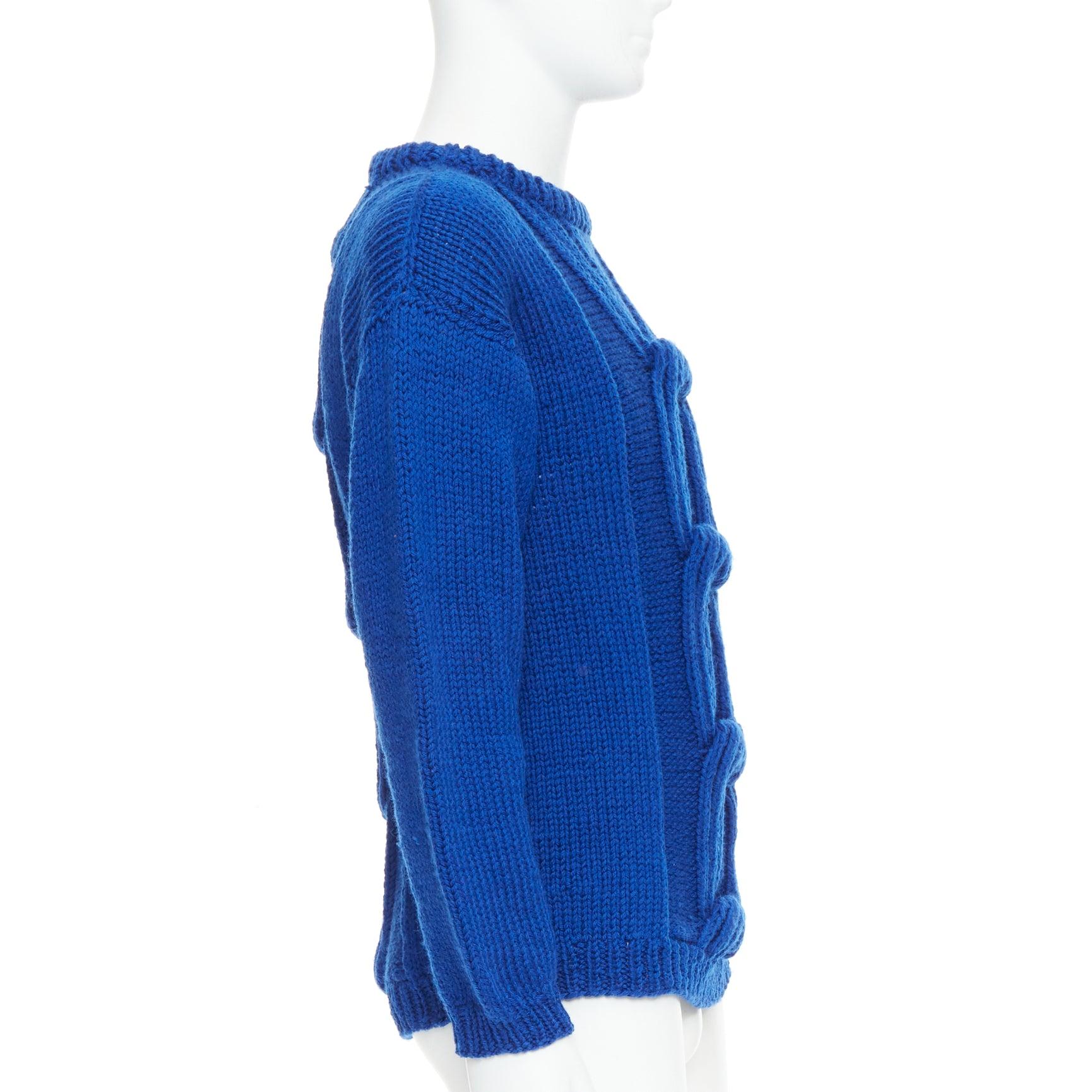SIV STOLDAL 2008 Cover Up cobalt blue 100% wool cable knit sweater S In New Condition For Sale In Hong Kong, NT